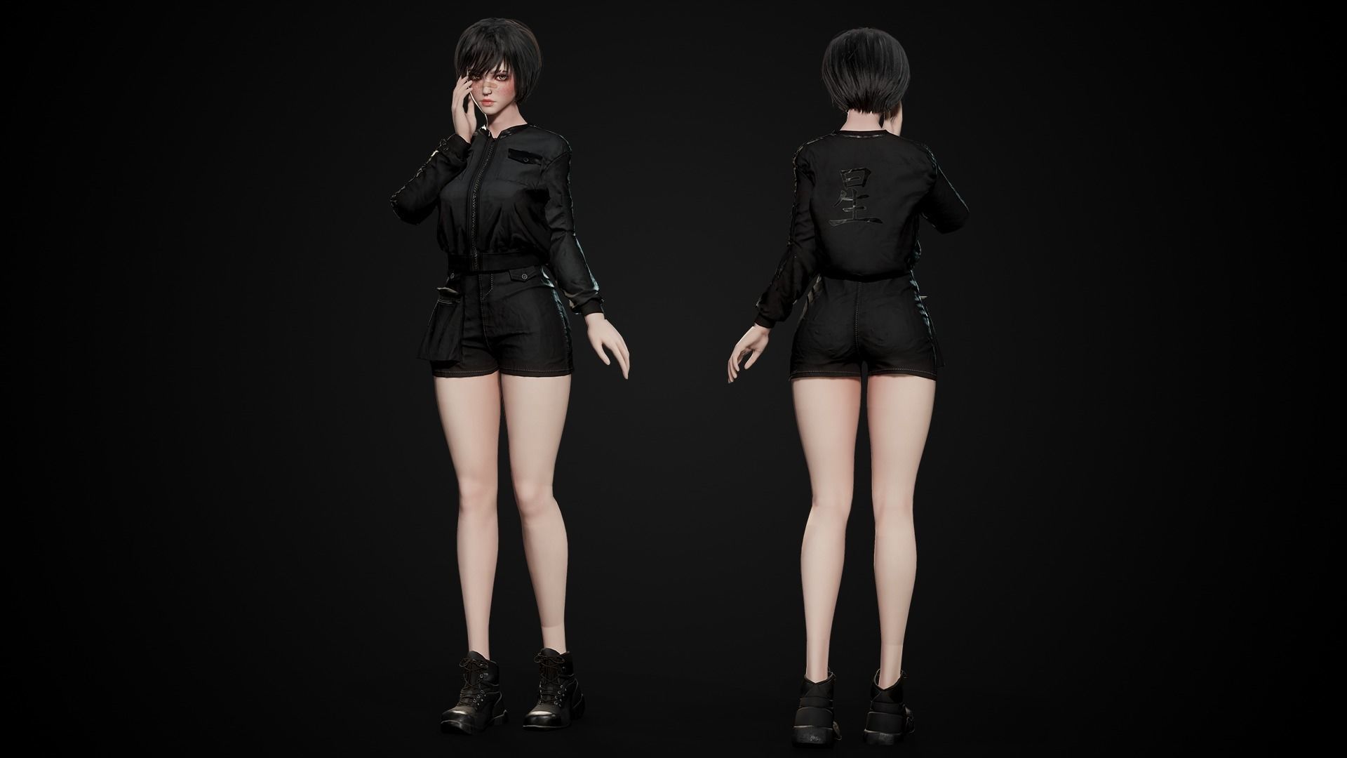 Techwear Girl - Game Ready Low-poly 3D model_11