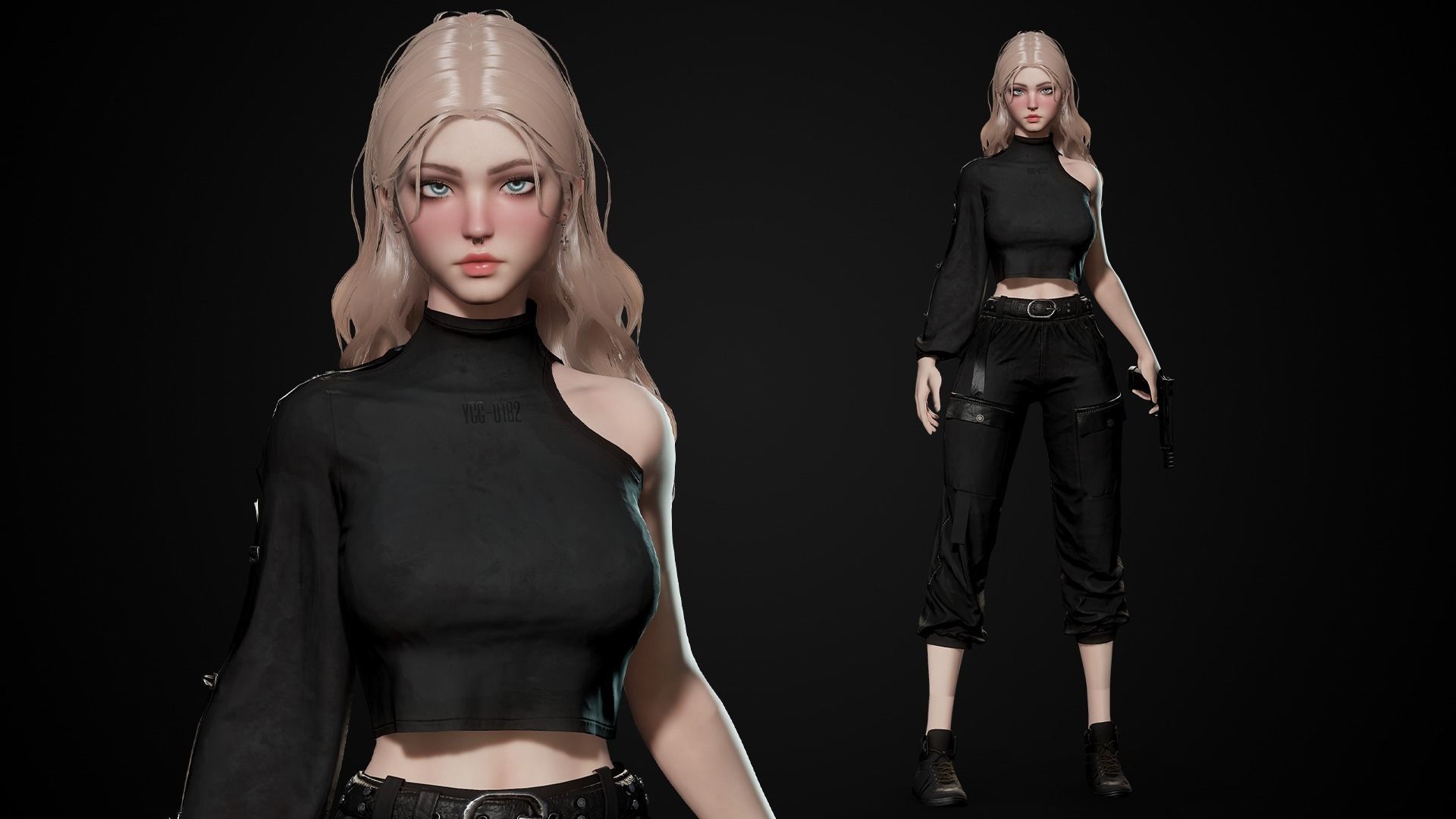 Techwear Girl - Game Ready Low-poly 3D model_4