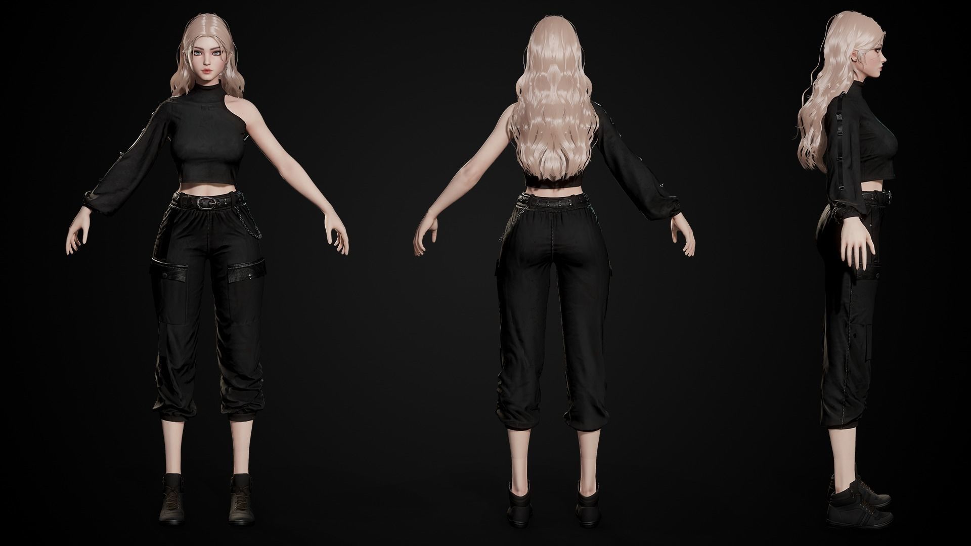 Techwear Girl - Game Ready Low-poly 3D model_14