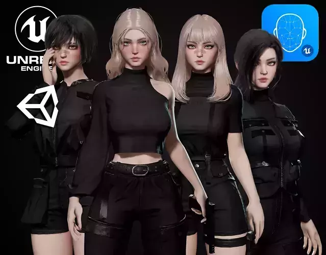 Techwear Girl - Game Ready Low-poly 3D model