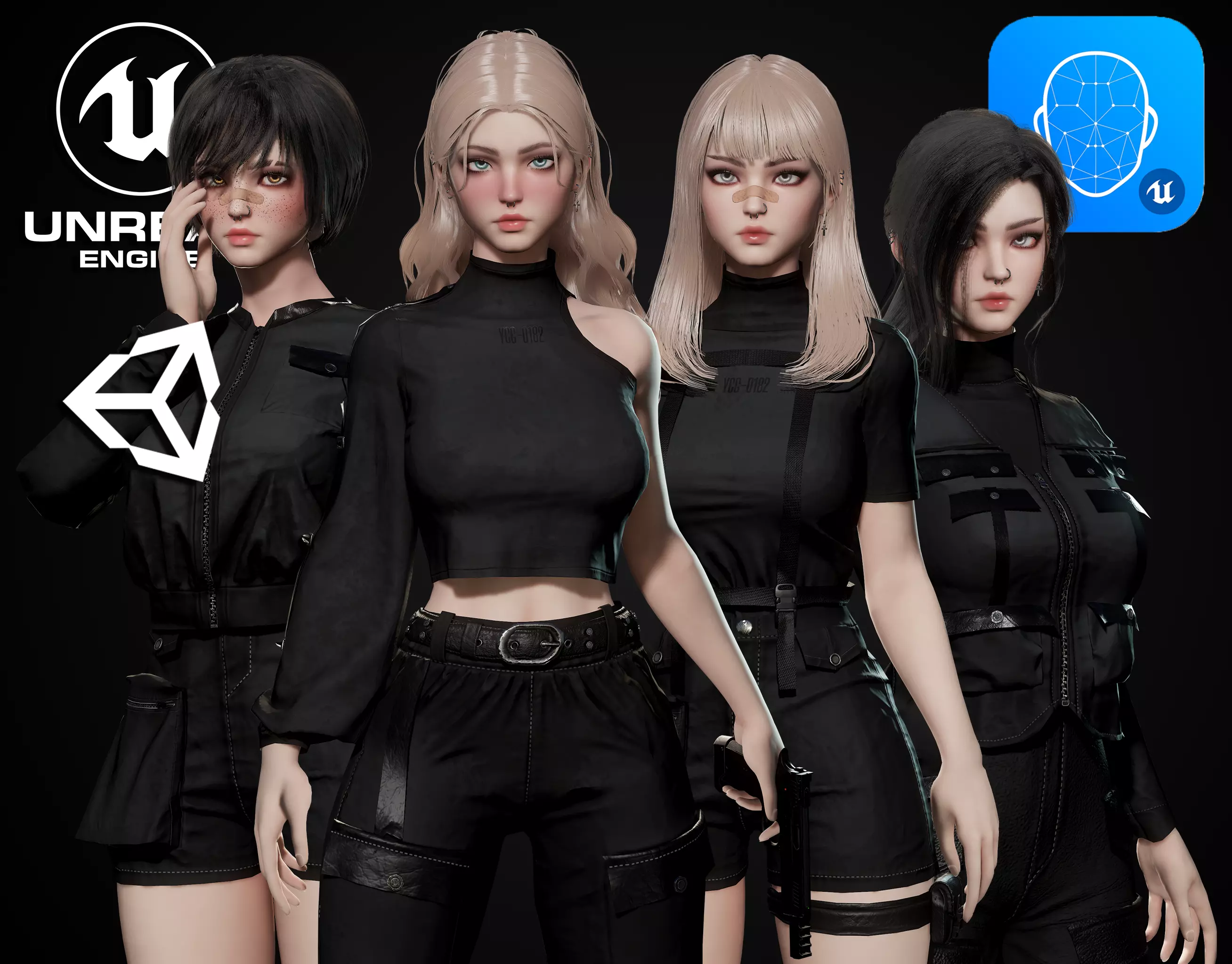 Techwear Girl - Game Ready Low-poly 3D model_0