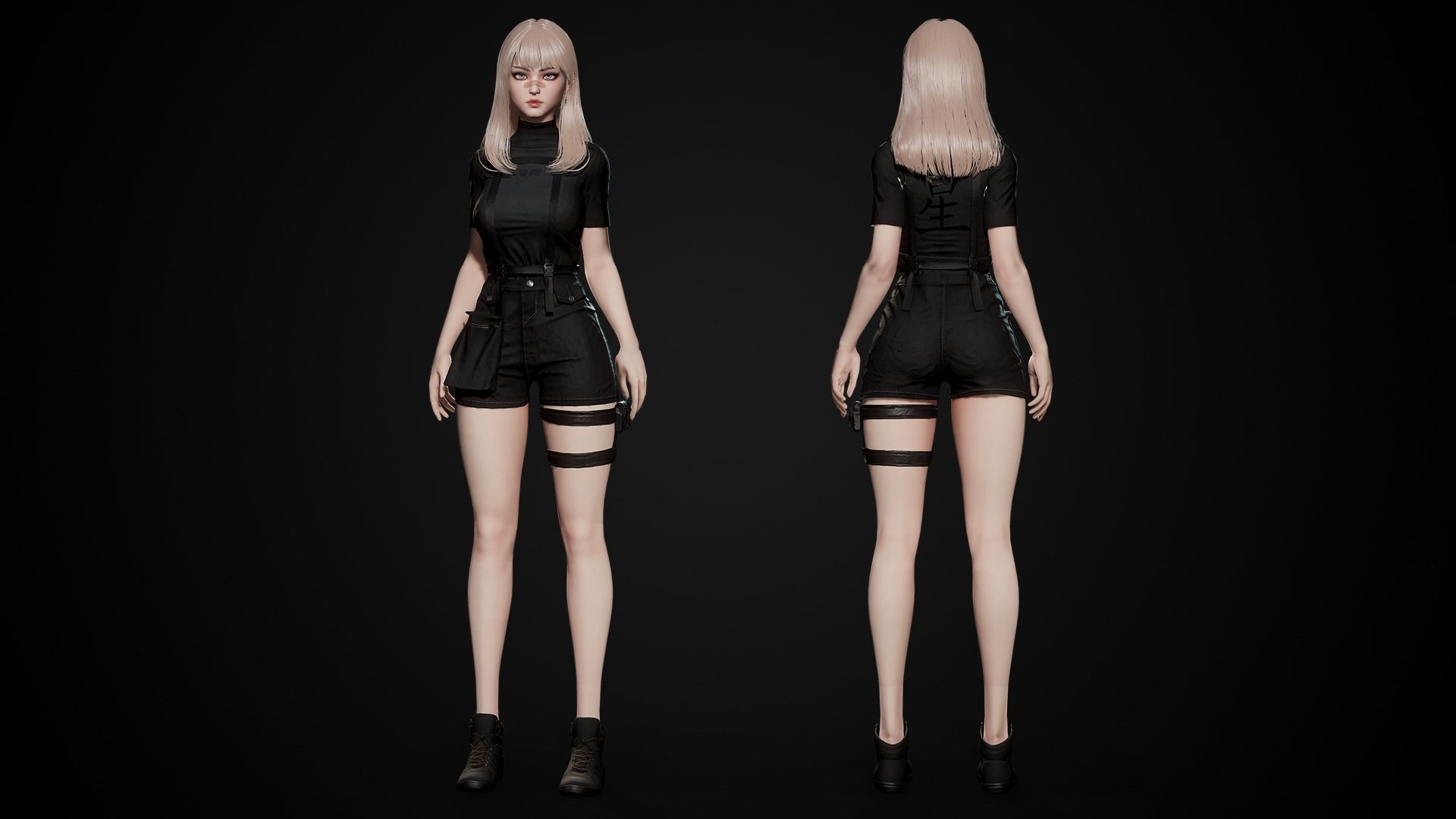 Techwear Girl - Game Ready Low-poly 3D model_9