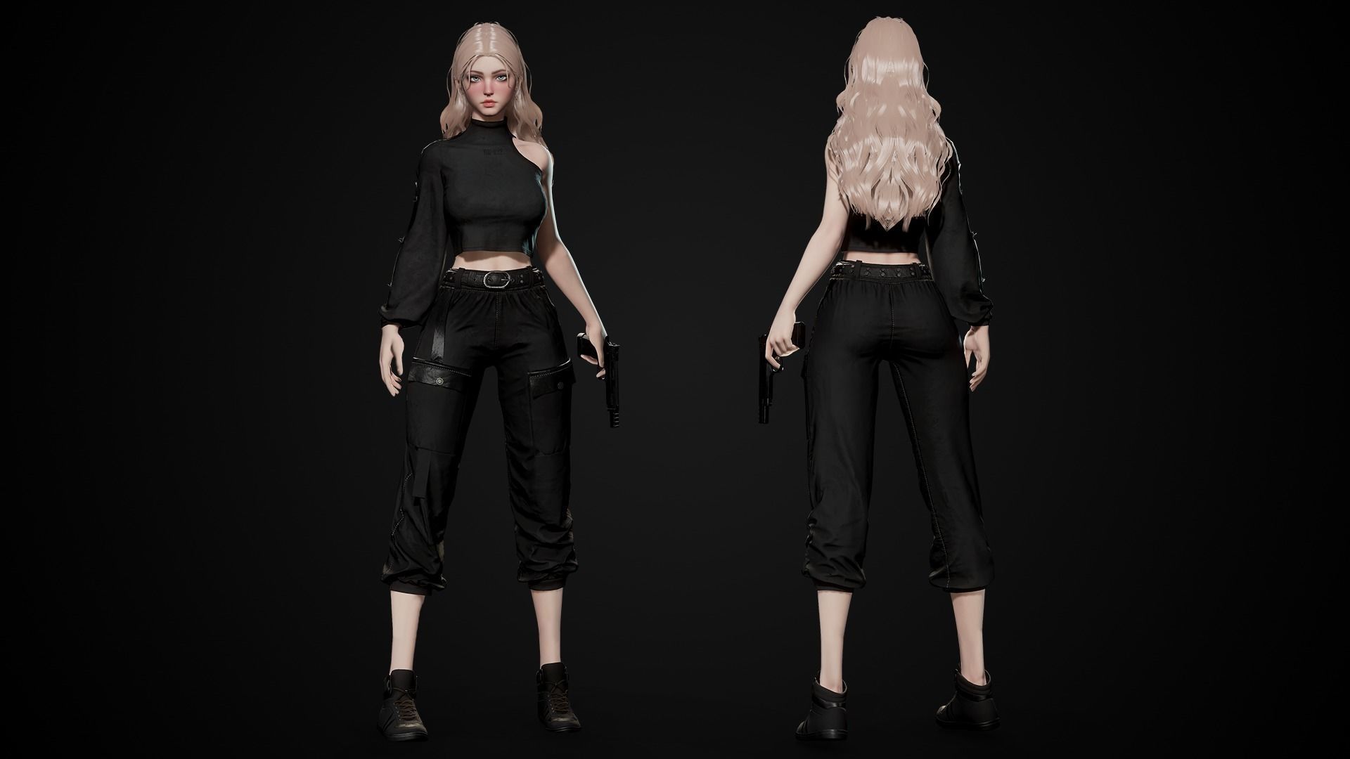 Techwear Girl - Game Ready Low-poly 3D model_8