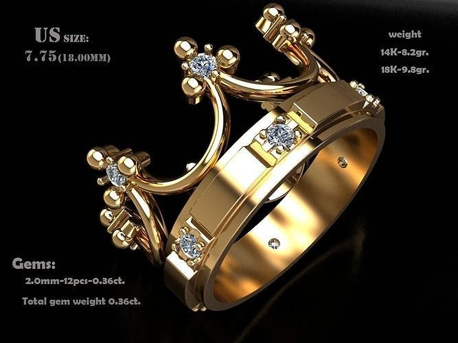 crown  12 diamonds 036ct 3D print model