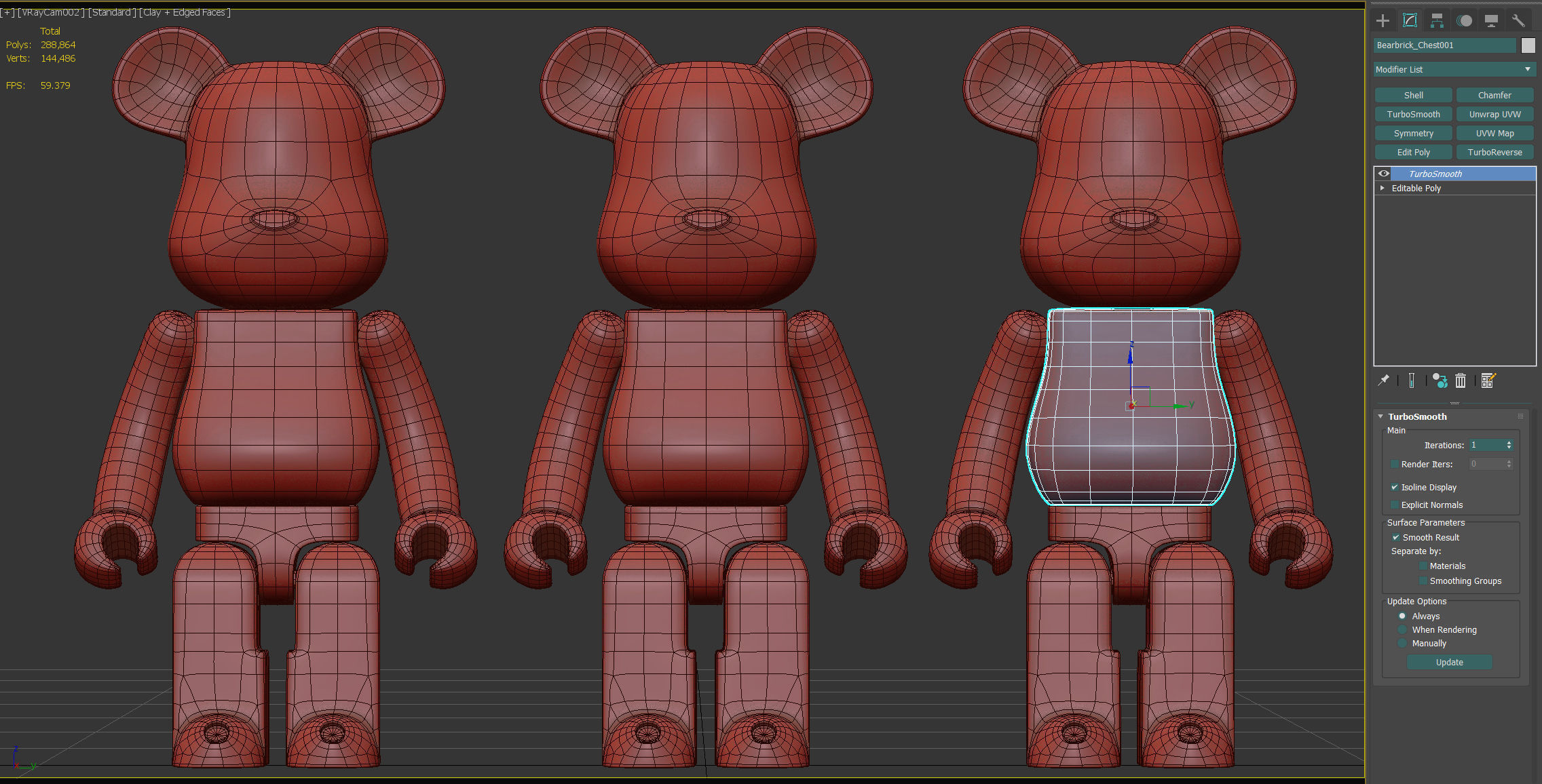 Bearbrick three figures Low-poly 3D model_12