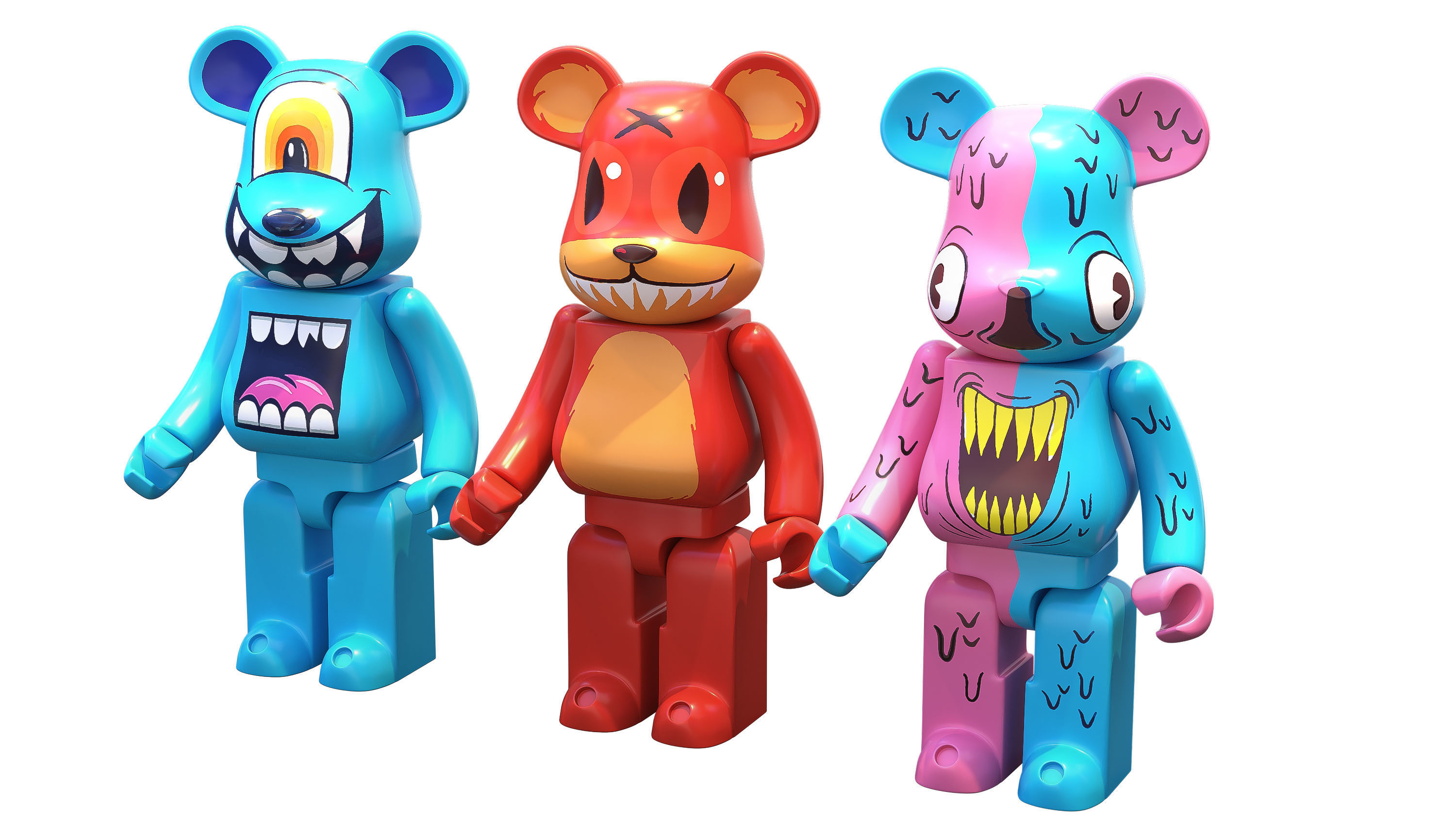 Bearbrick three figures Low-poly 3D model_3