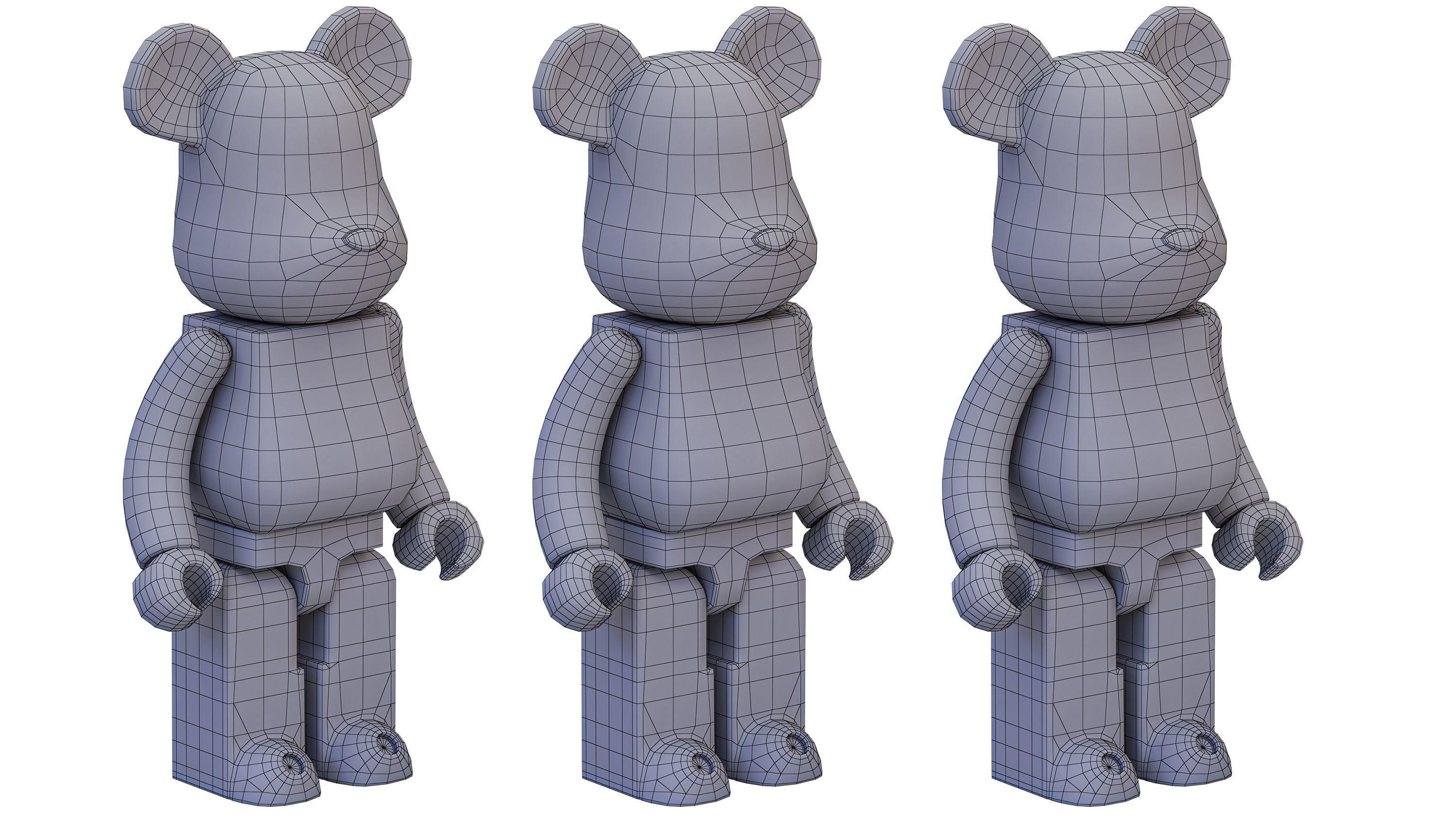 Bearbrick three figures Low-poly 3D model_10