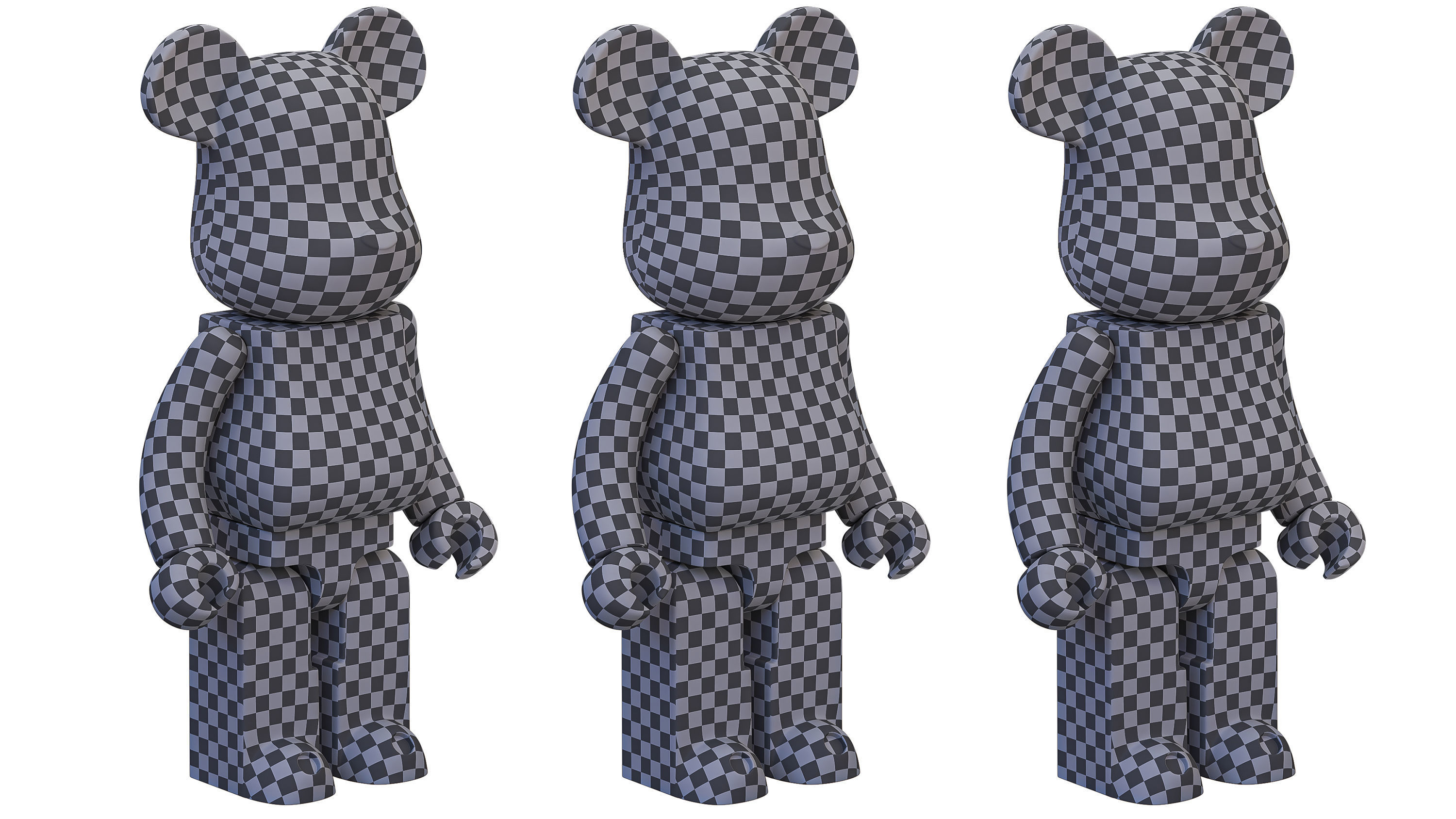 Bearbrick three figures Low-poly 3D model_9