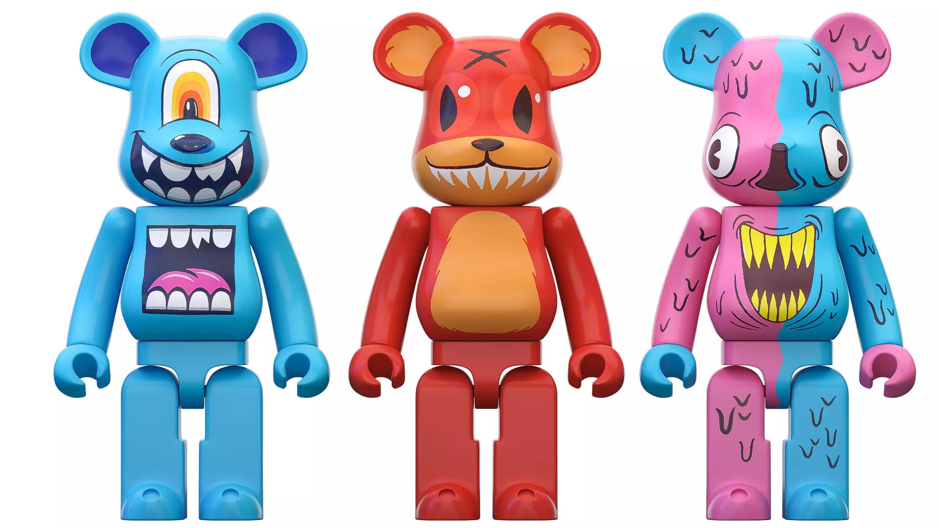 Bearbrick three figures Low-poly 3D model_0