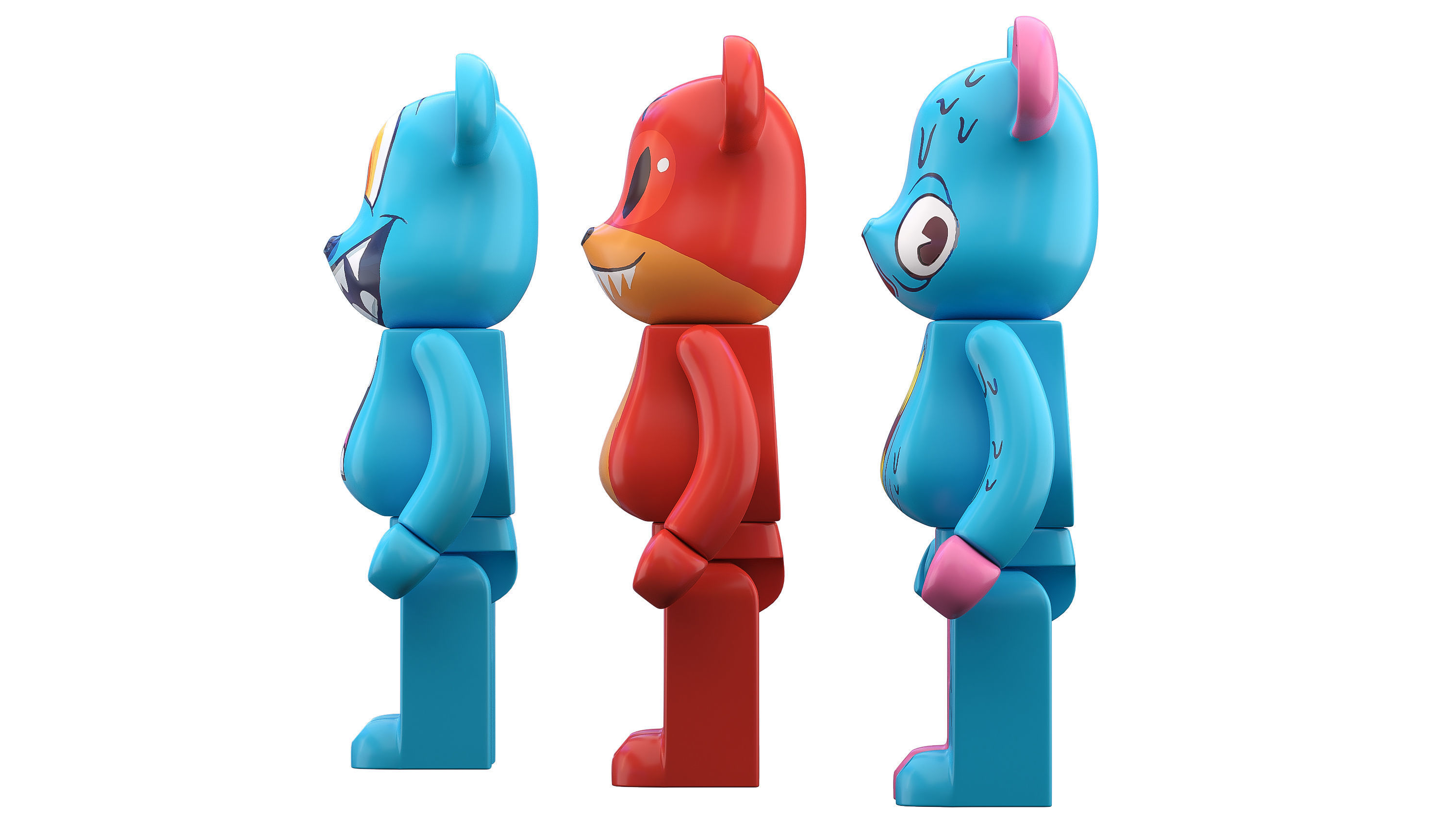 Bearbrick three figures Low-poly 3D model_4