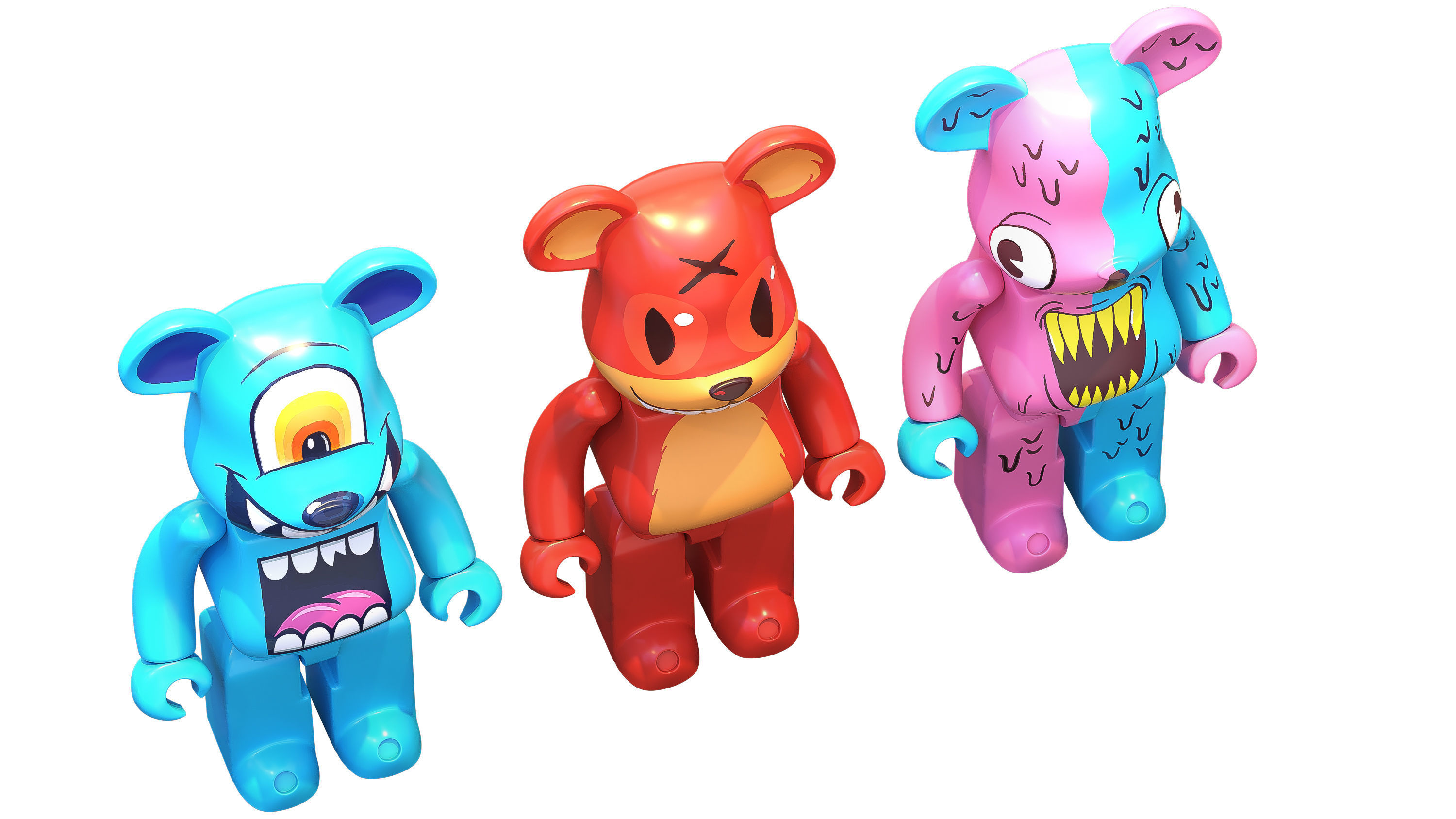 Bearbrick three figures Low-poly 3D model_5