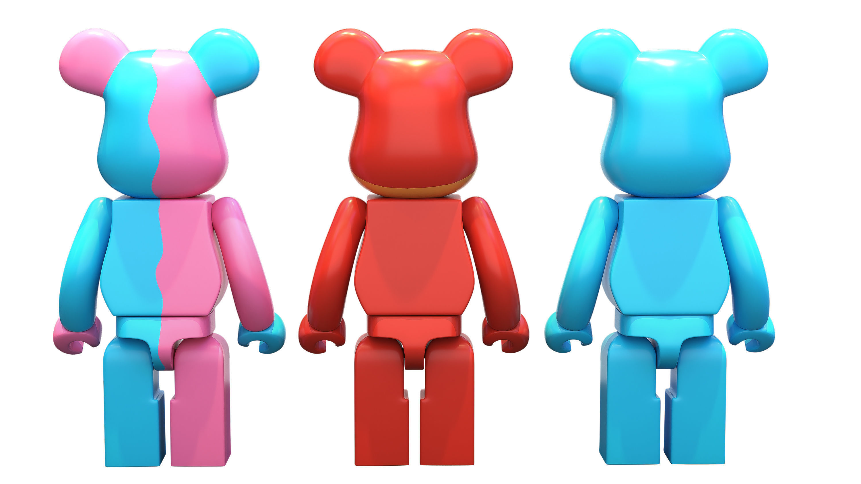 Bearbrick three figures Low-poly 3D model_8
