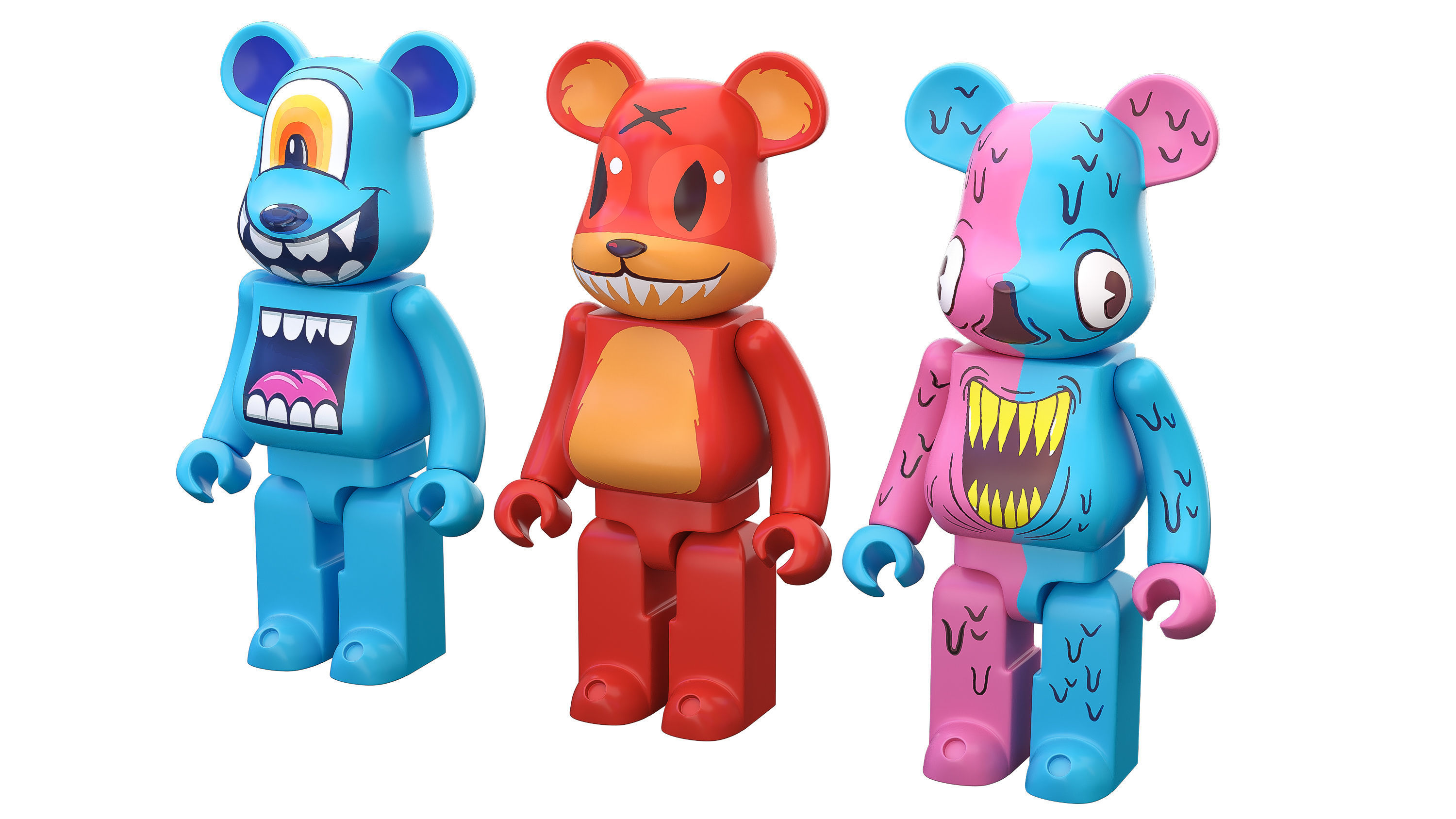 Bearbrick three figures Low-poly 3D model_7