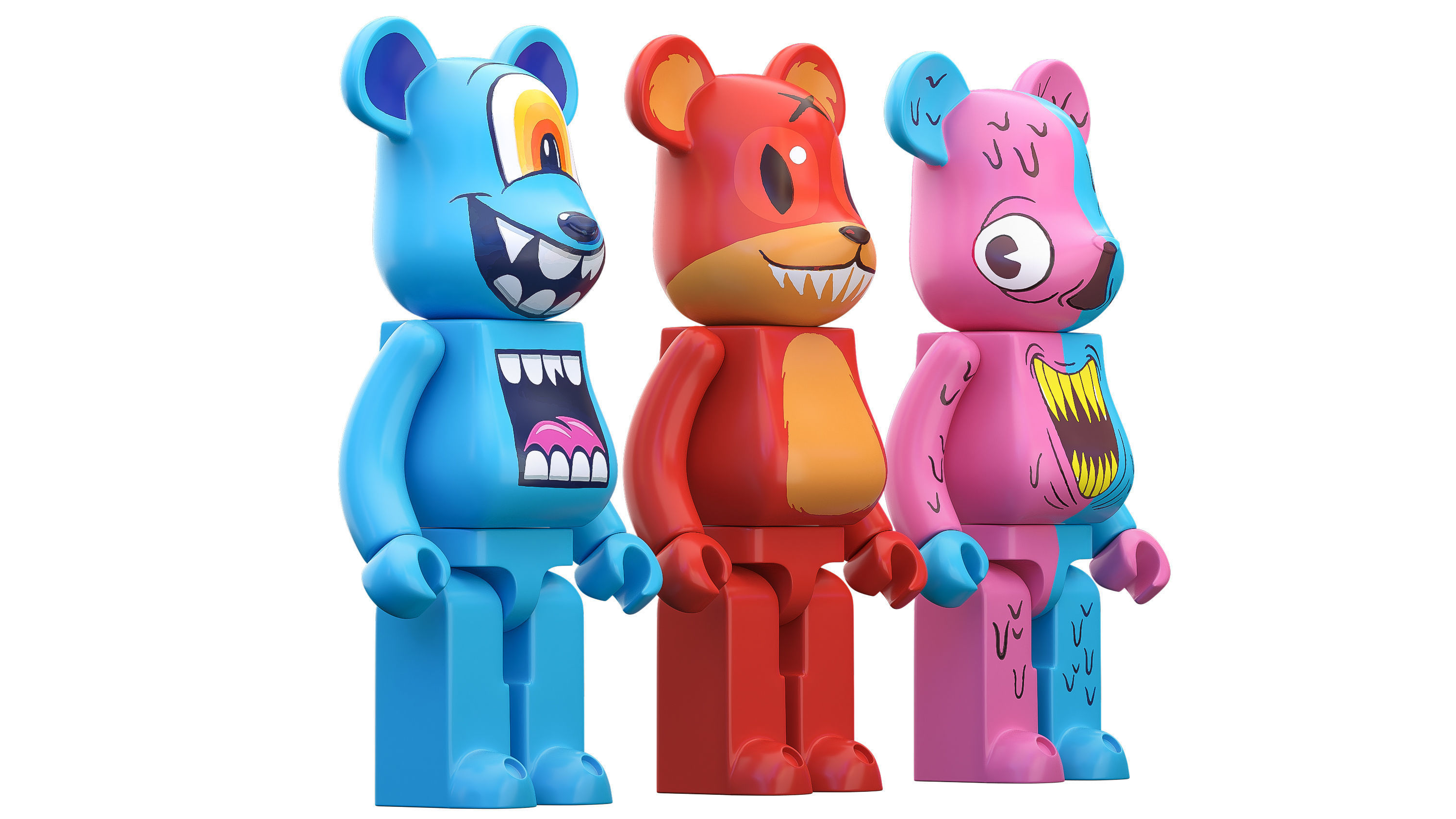 Bearbrick three figures Low-poly 3D model_6