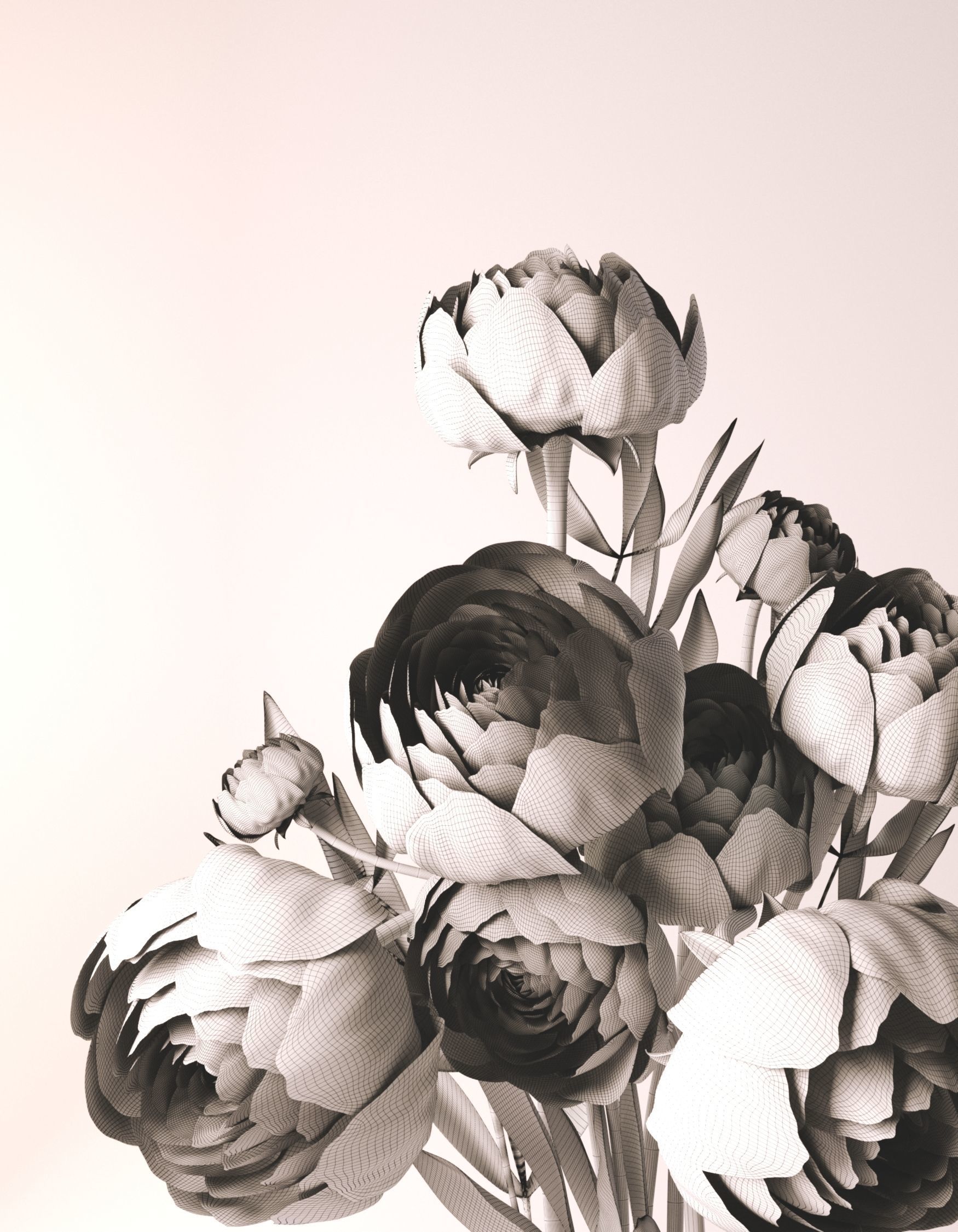 Compositions of pink peonies in decorative vases 3D model_4