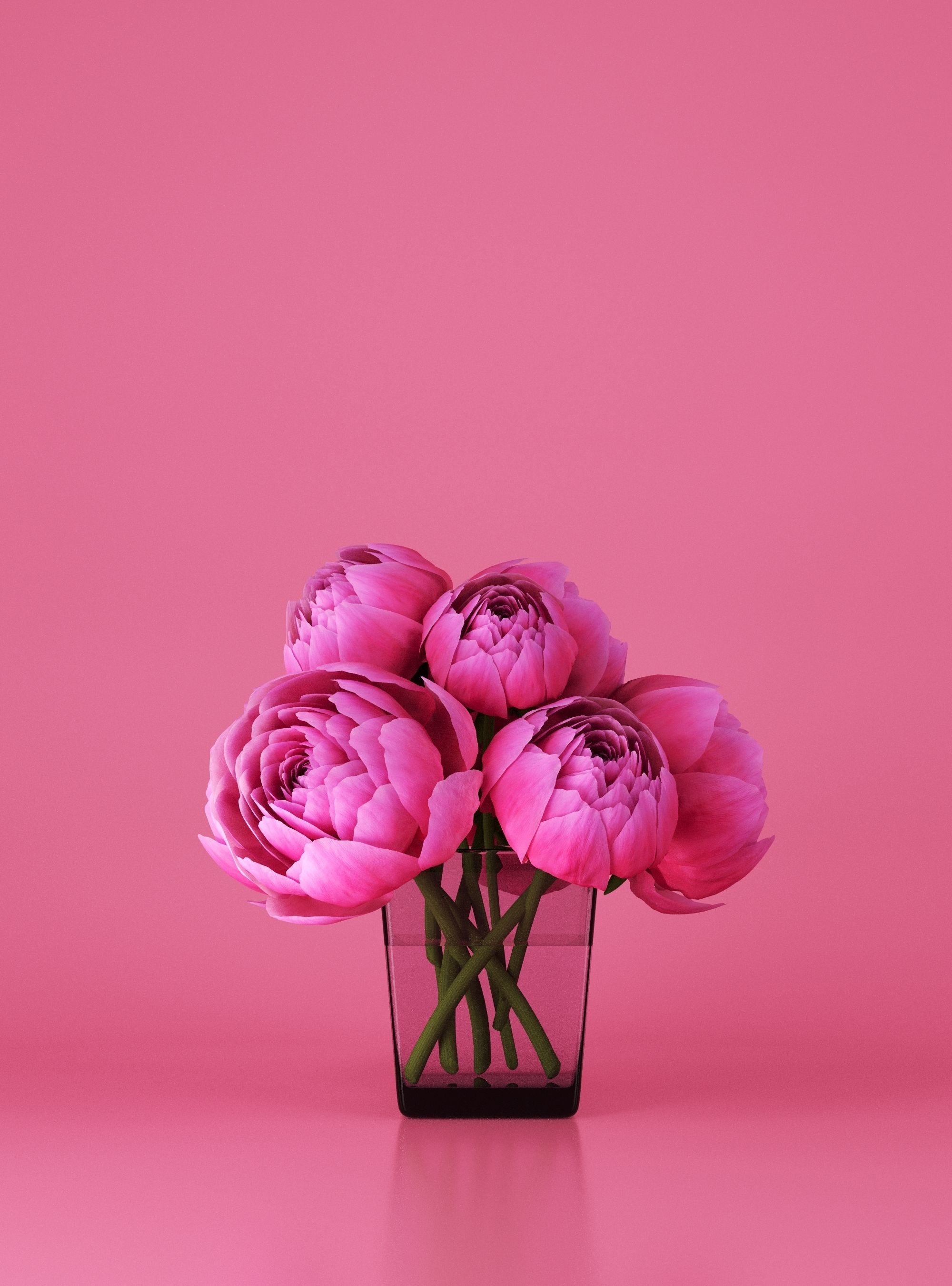 Compositions of pink peonies in decorative vases 3D model_5