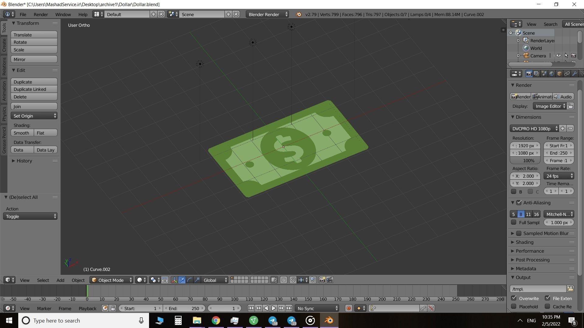 Dollar bill Low-poly 3D model_3