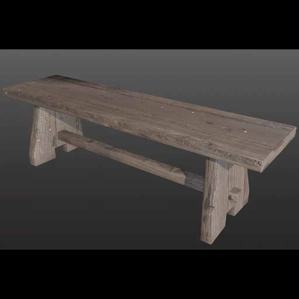 Old wooden bench Low-poly 3D model