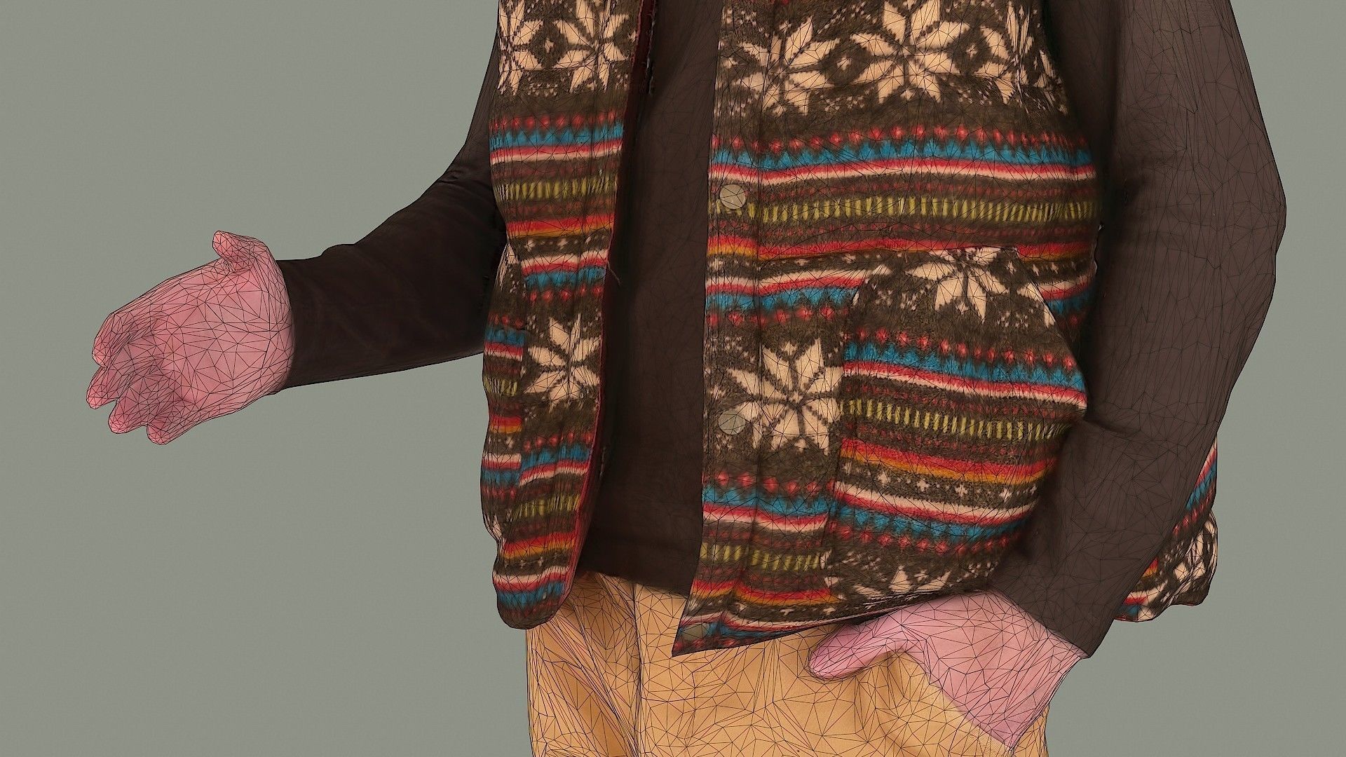 Greetings man in knitted vest 3D model_10