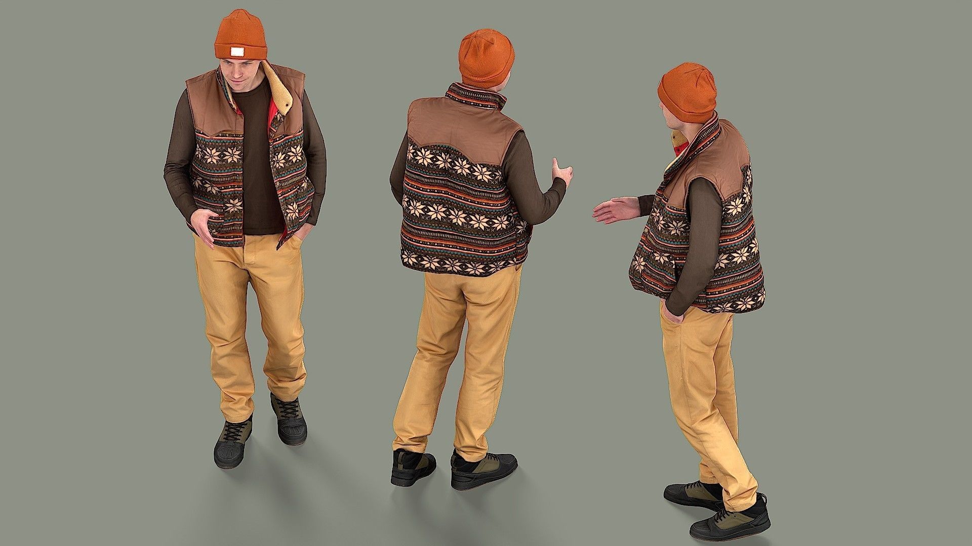 Greetings man in knitted vest 3D model_4