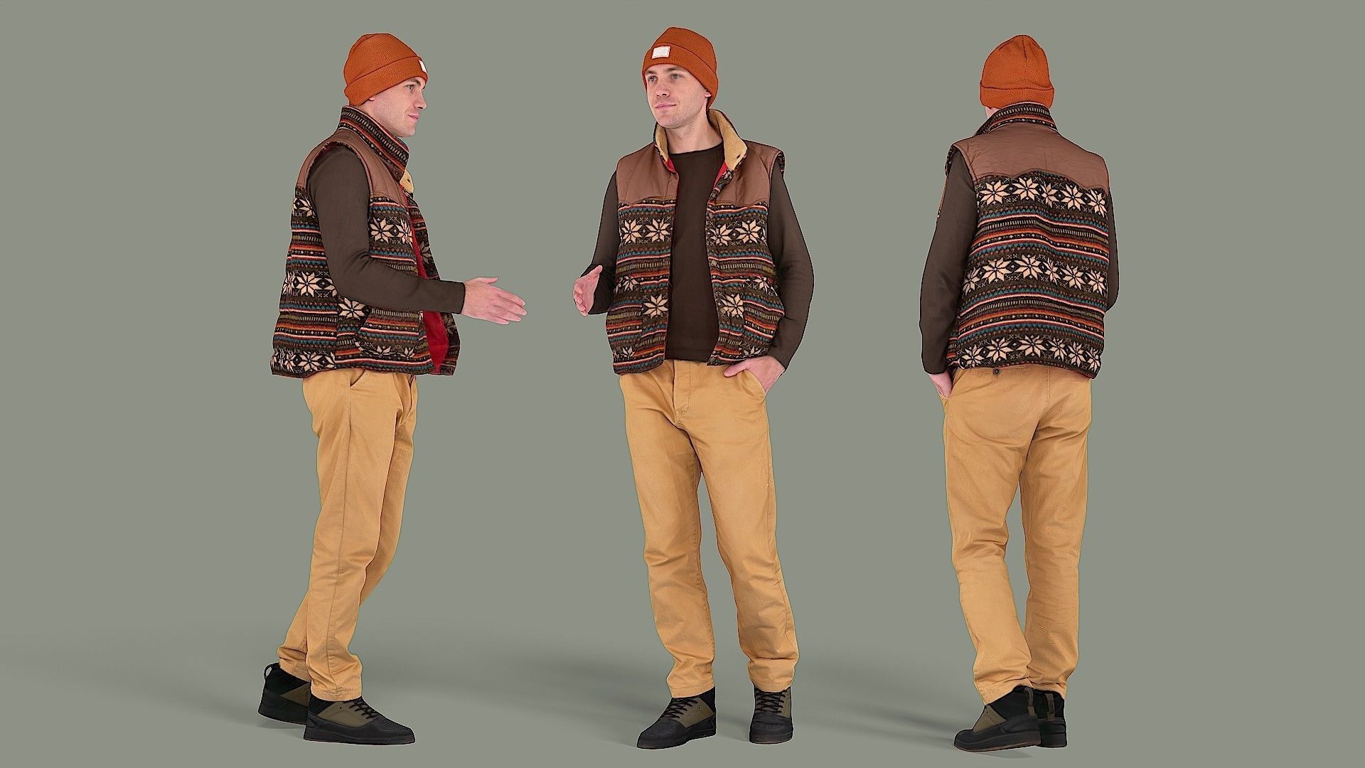 Greetings man in knitted vest 3D model_1