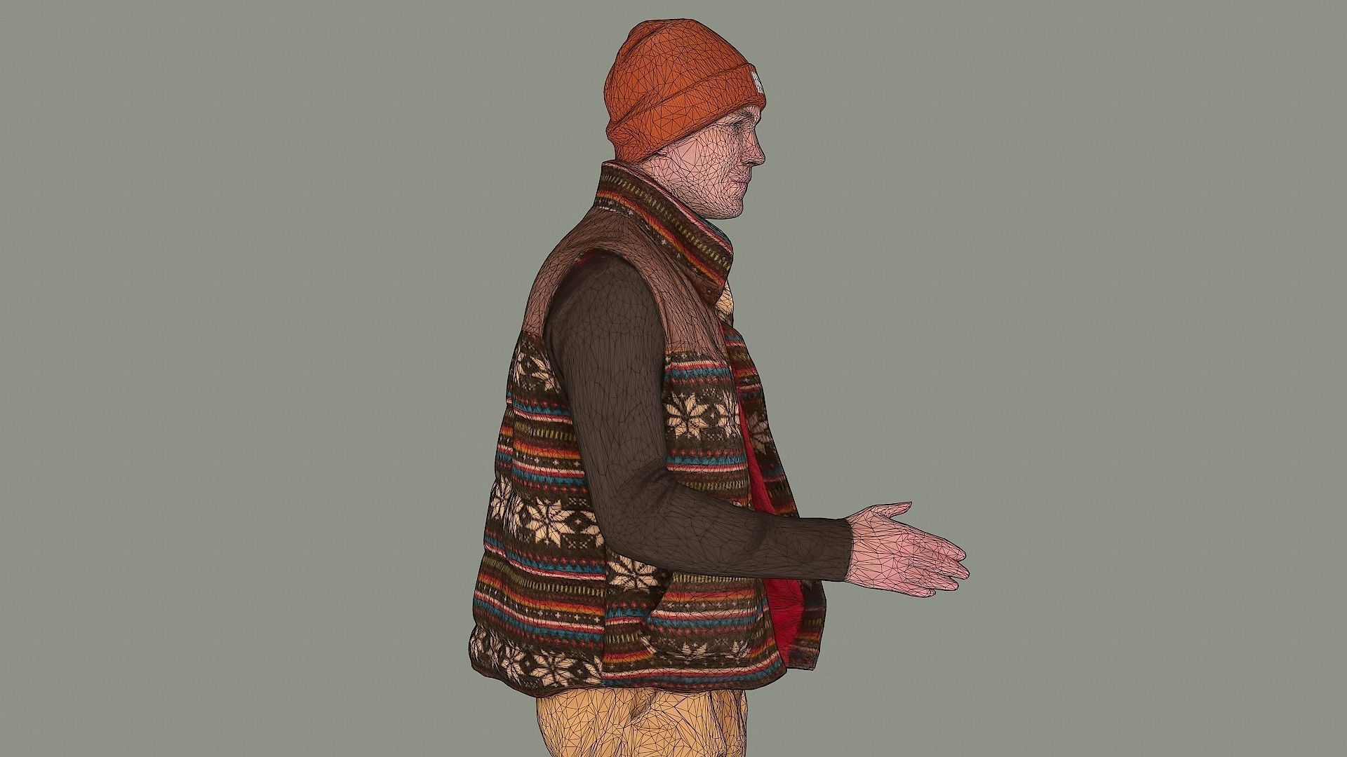 Greetings man in knitted vest 3D model_16