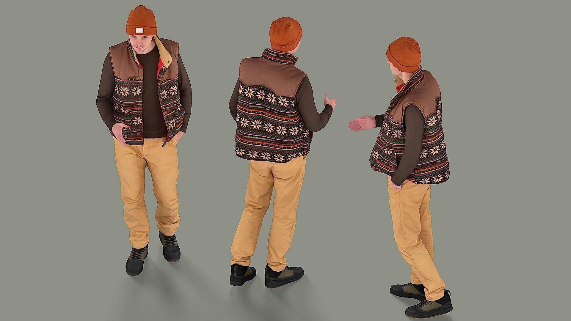 Greetings man in knitted vest 3D model_5