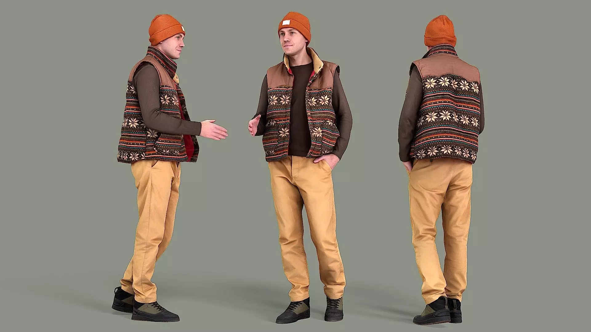 Greetings man in knitted vest 3D model_0