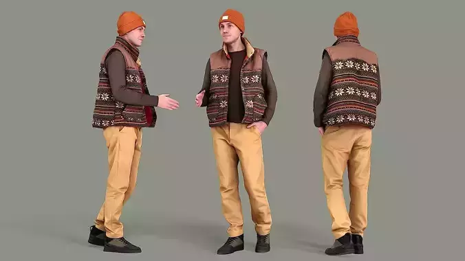 Greetings man in knitted vest 3D model
