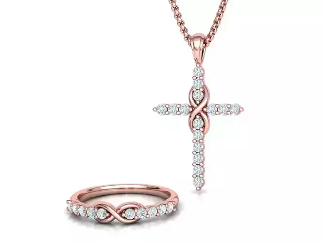 Infinity Diamond Cross and Diamond Eternity Ring 3dmodels 