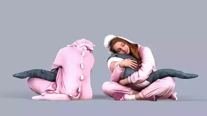 Cute Girl in Pajamas 3D model