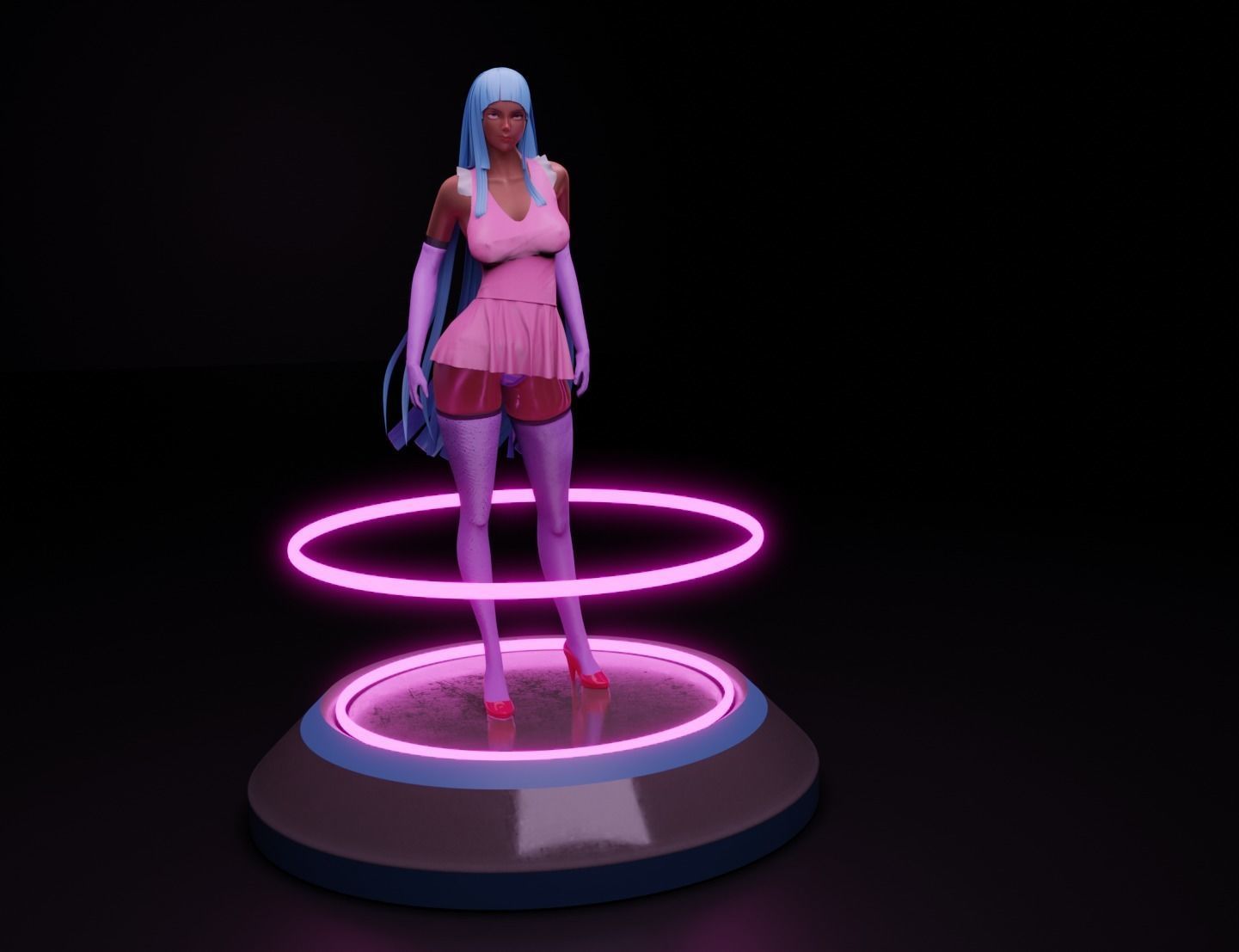 Mememe Model 3D girl on circular platform 3D model_2