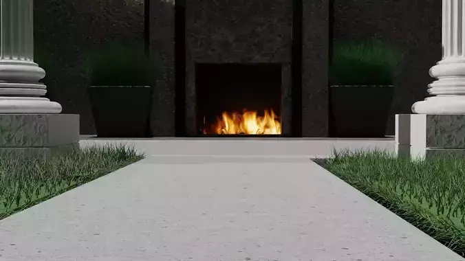 Outdoor fireplace with fire 