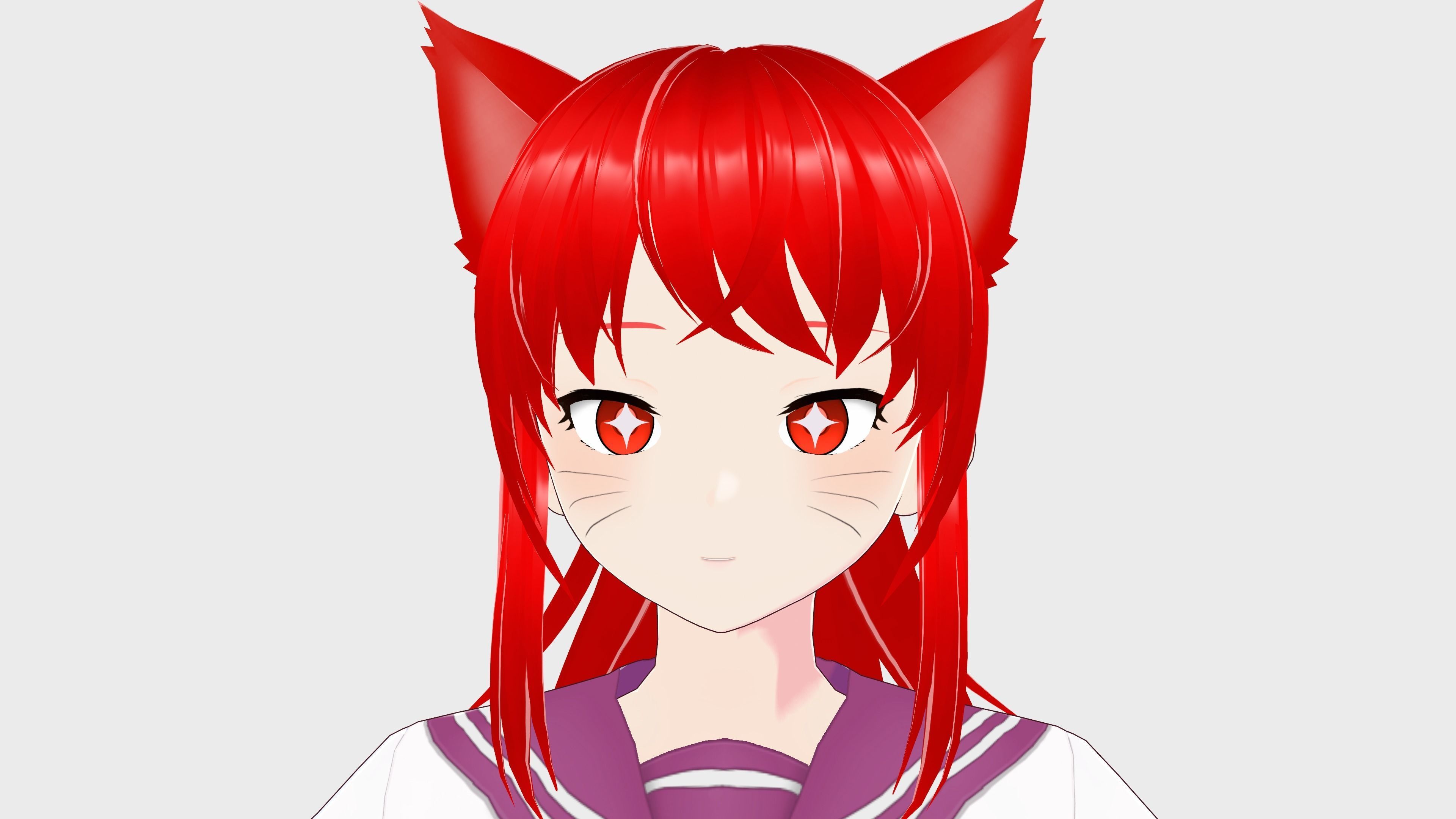 ANIME GIRL STUDENT CAT RED RIGGED T POSE SHAPE KEYS Low-poly 3D model_11