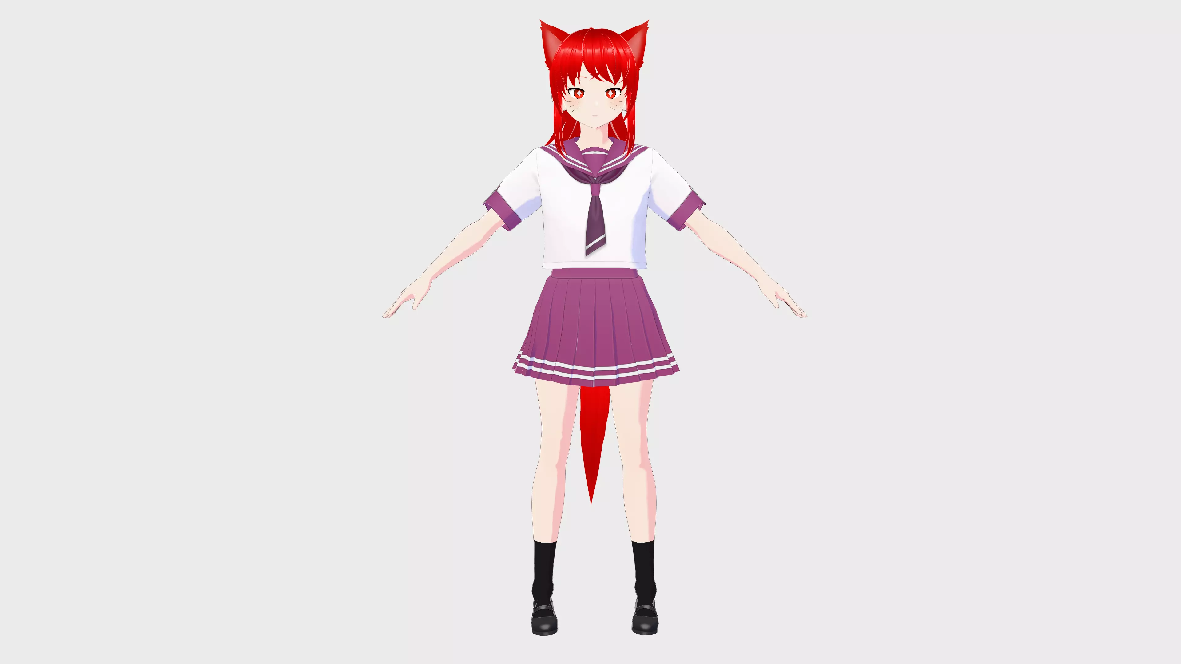 ANIME GIRL STUDENT CAT RED RIGGED T POSE SHAPE KEYS Low-poly 3D model_0