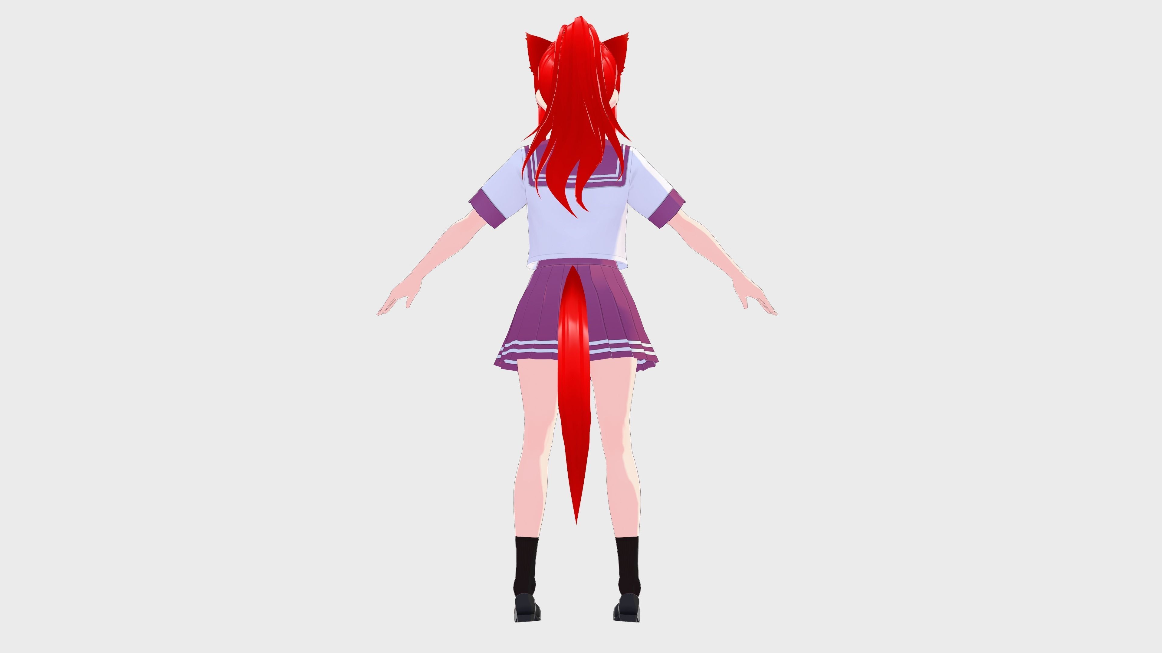 ANIME GIRL STUDENT CAT RED RIGGED T POSE SHAPE KEYS Low-poly 3D model_3