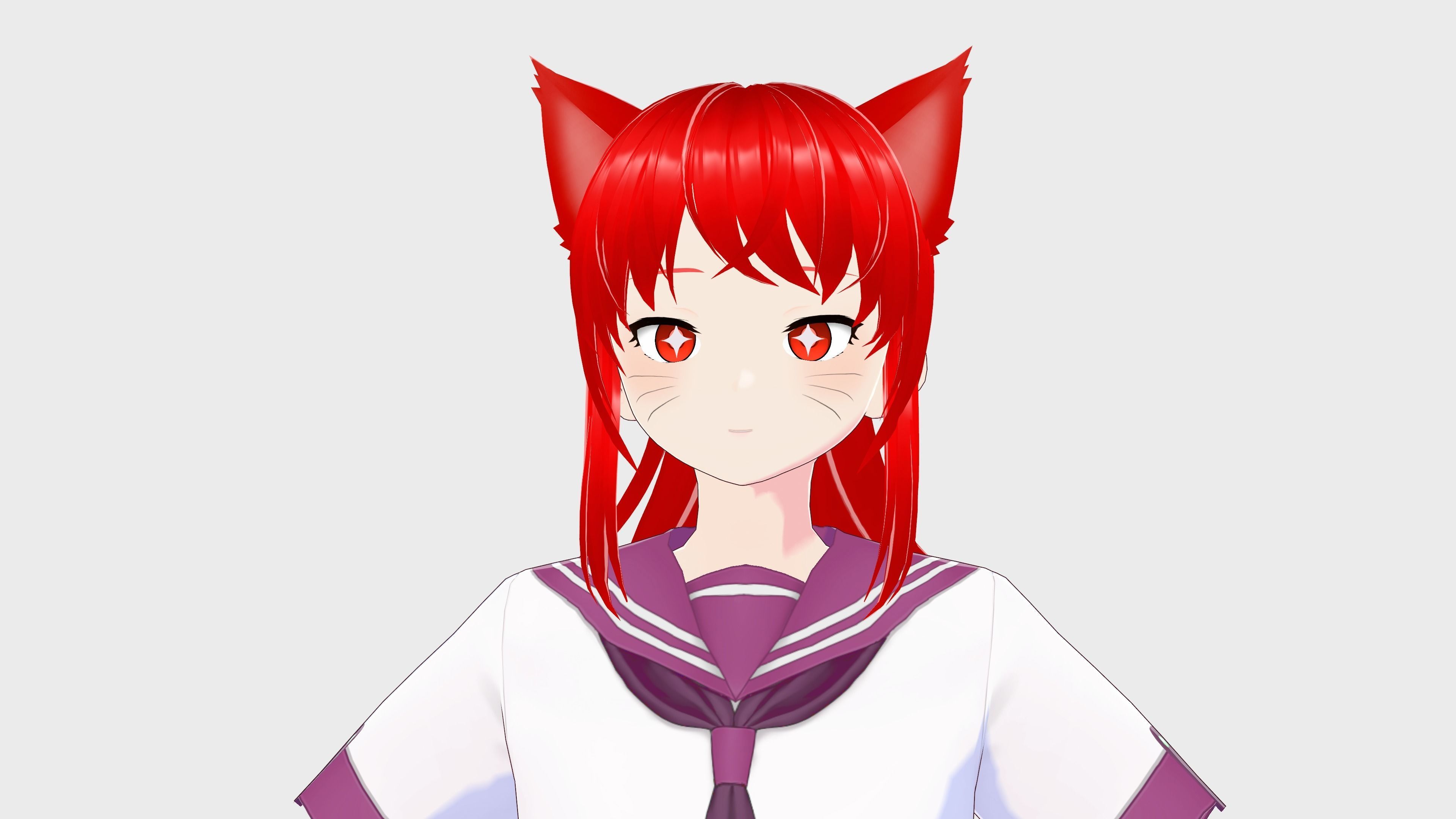 ANIME GIRL STUDENT CAT RED RIGGED T POSE SHAPE KEYS Low-poly 3D model_9