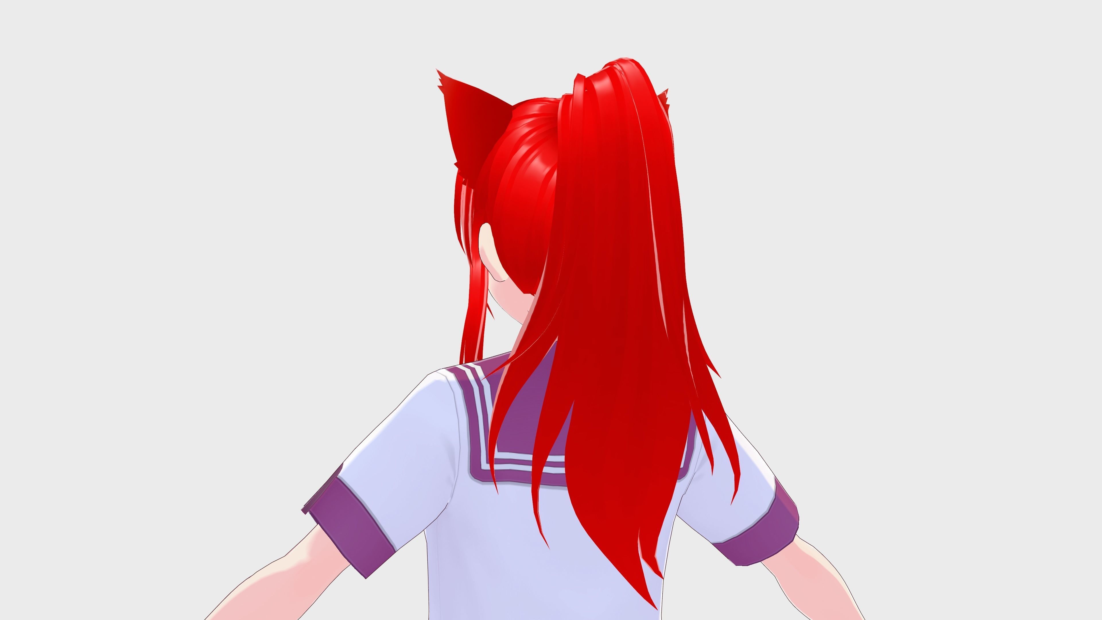 ANIME GIRL STUDENT CAT RED RIGGED T POSE SHAPE KEYS Low-poly 3D model_10