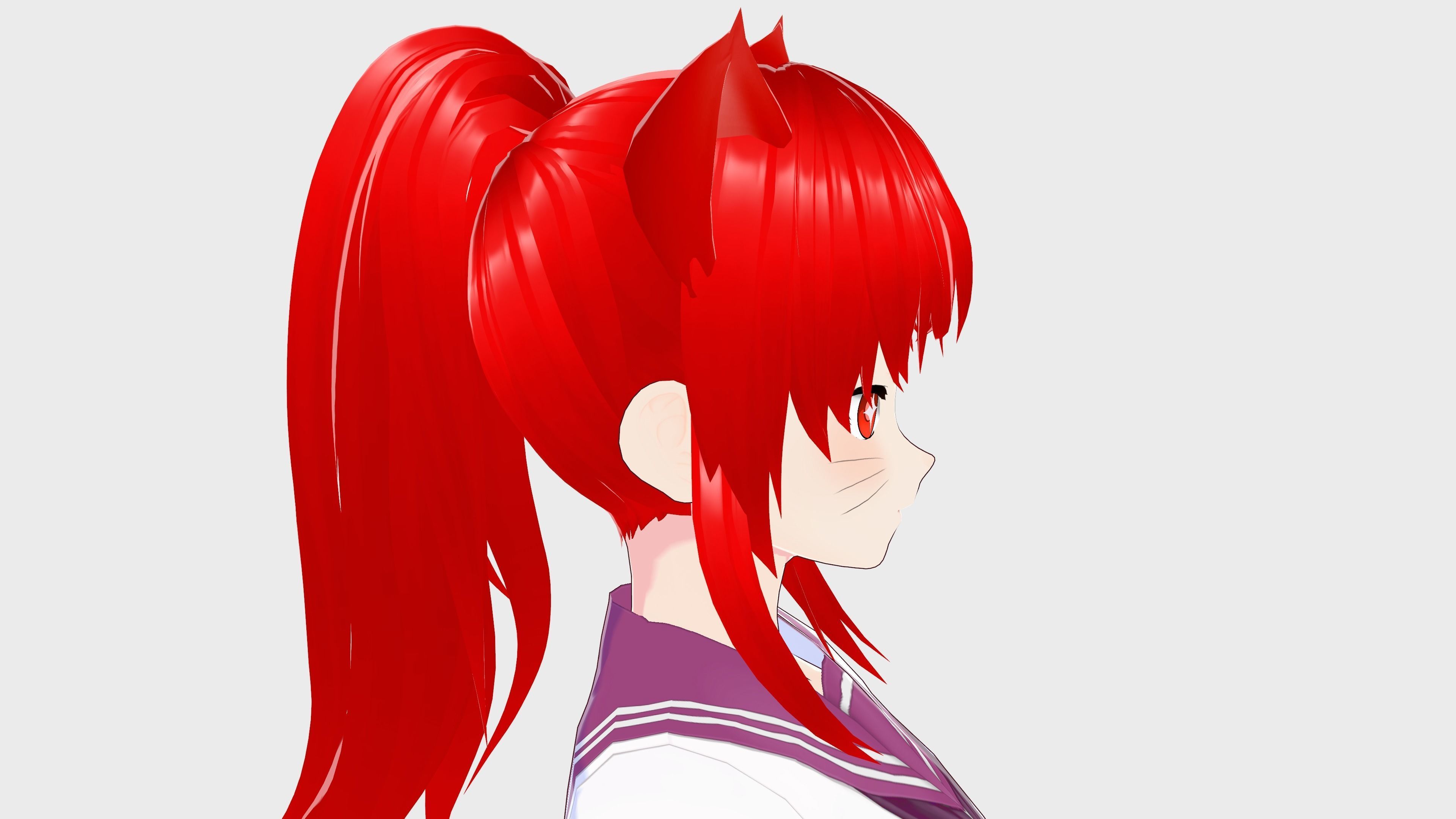 ANIME GIRL STUDENT CAT RED RIGGED T POSE SHAPE KEYS Low-poly 3D model_12