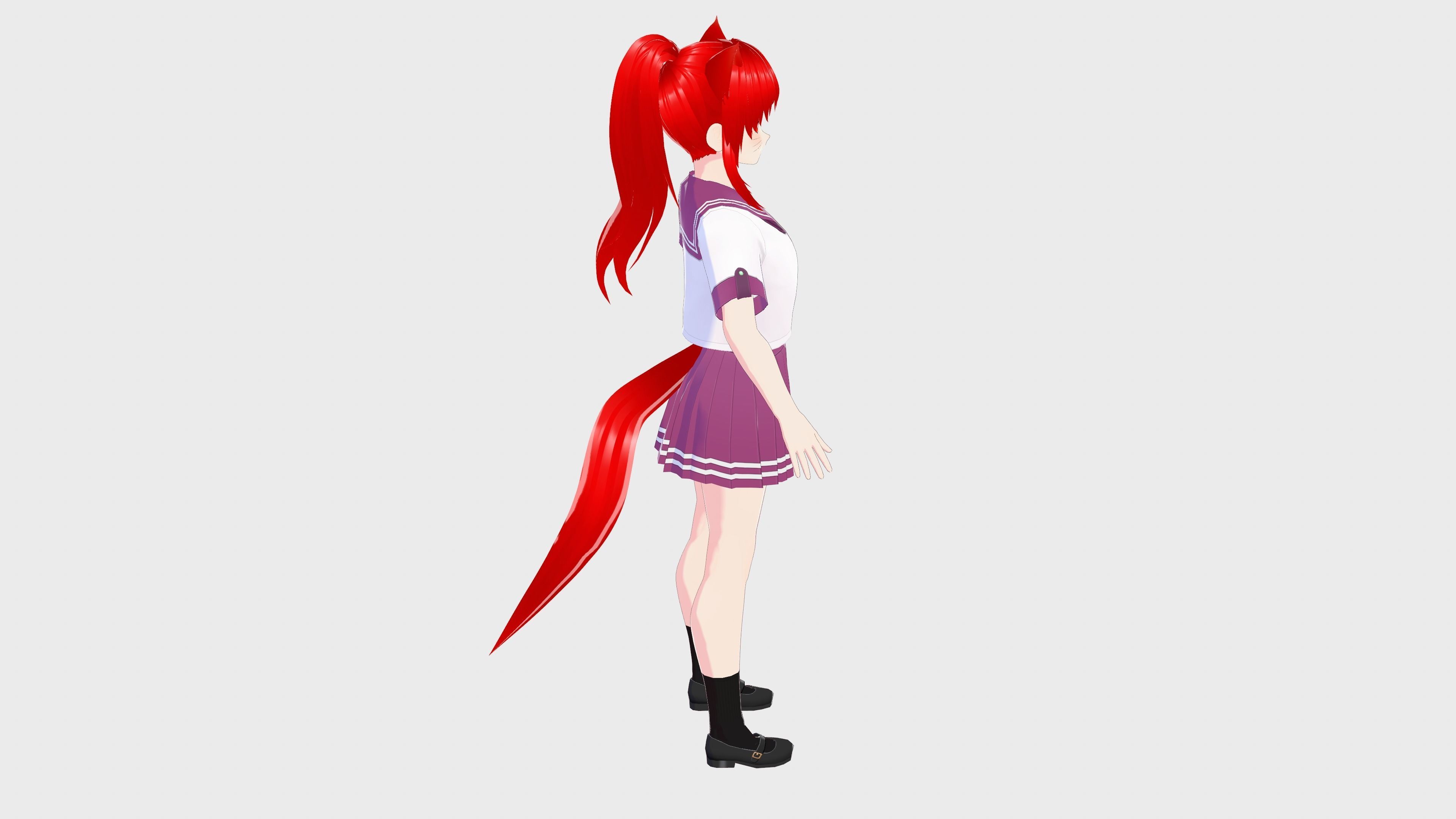 ANIME GIRL STUDENT CAT RED RIGGED T POSE SHAPE KEYS Low-poly 3D model_4