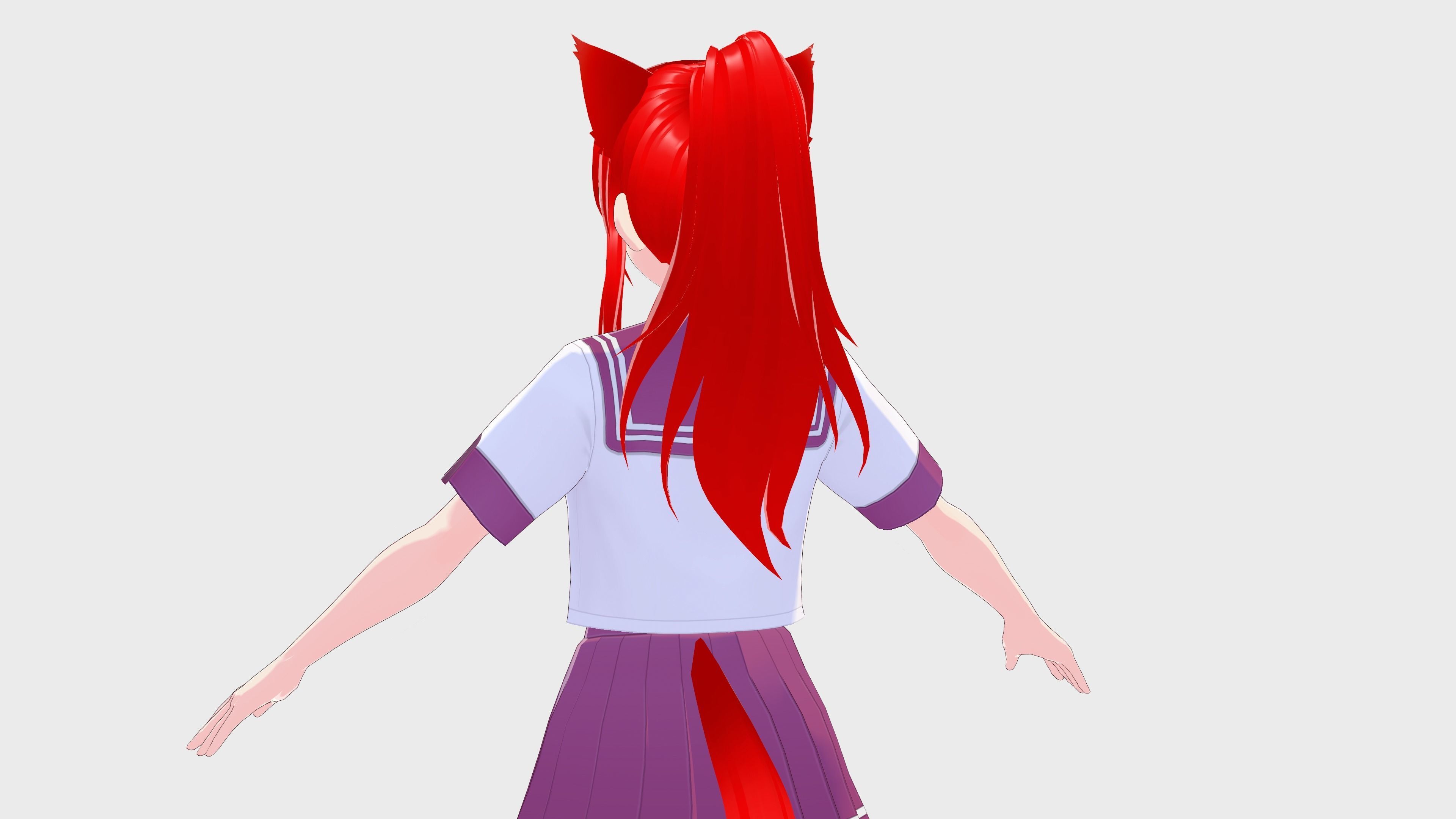 ANIME GIRL STUDENT CAT RED RIGGED T POSE SHAPE KEYS Low-poly 3D model_8