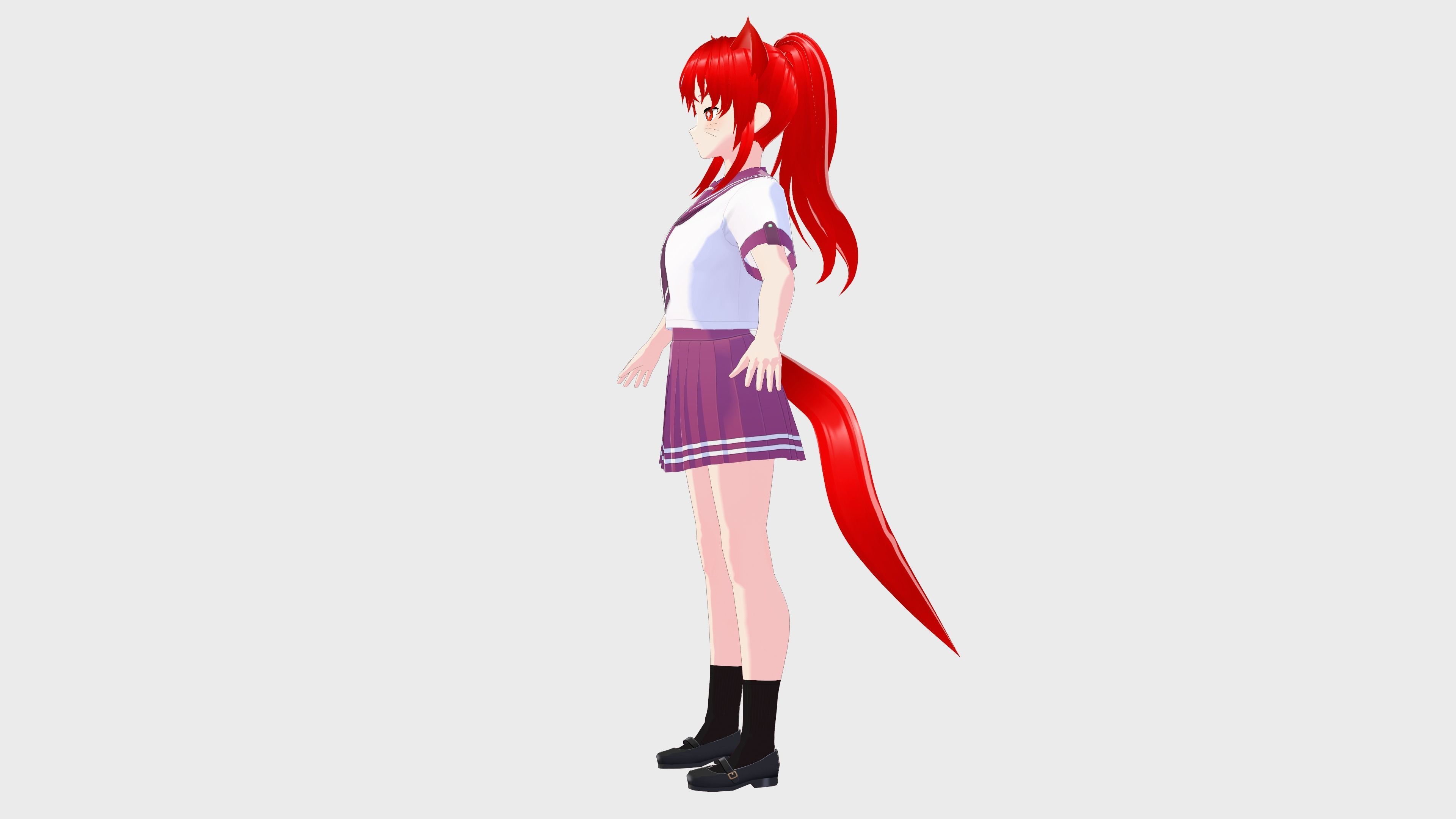 ANIME GIRL STUDENT CAT RED RIGGED T POSE SHAPE KEYS Low-poly 3D model_2