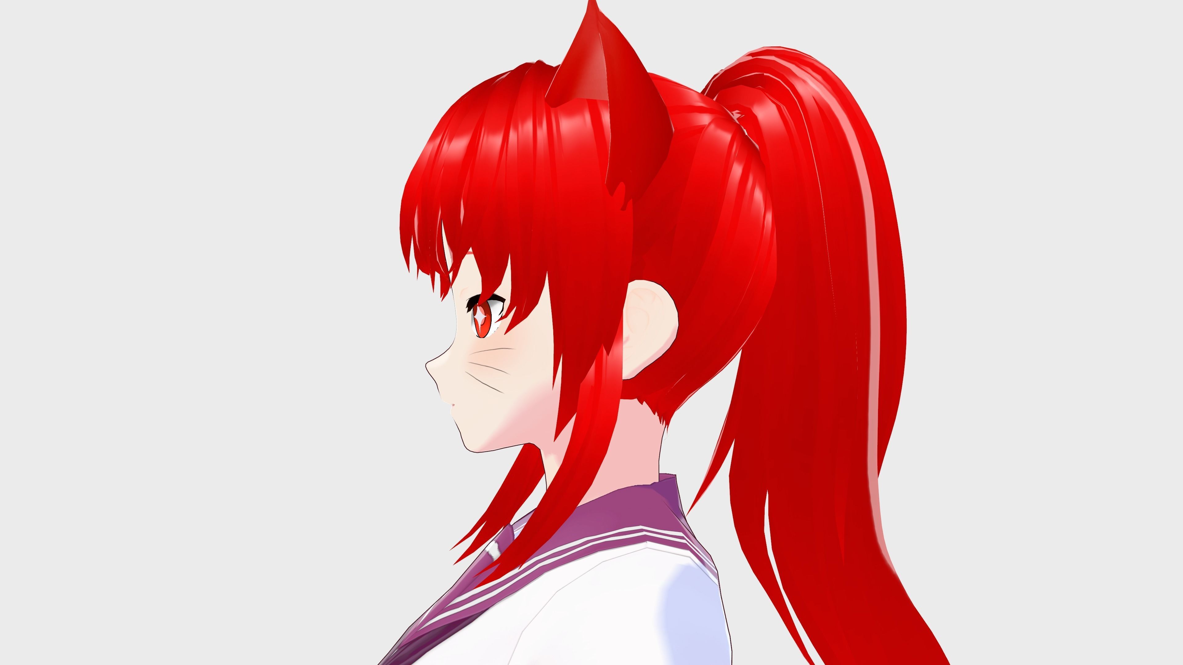 ANIME GIRL STUDENT CAT RED RIGGED T POSE SHAPE KEYS Low-poly 3D model_13