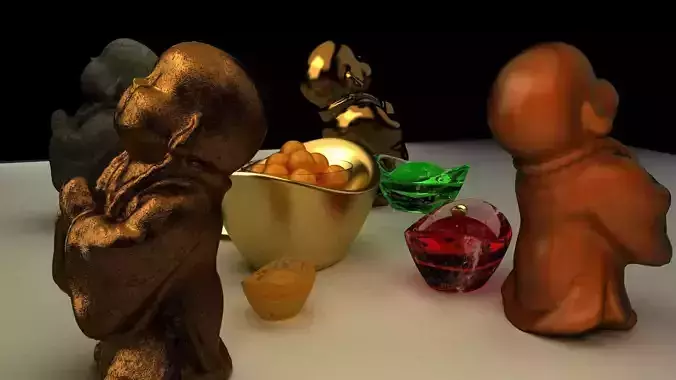 Chinese gold ingot with monk kids