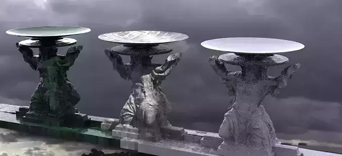 Ancient kneeling statue to hold up Brassier Torch 3D model