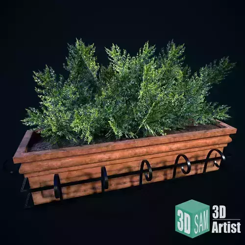 Game-Ready Planter potted plant in wooden box Low-poly 3D model