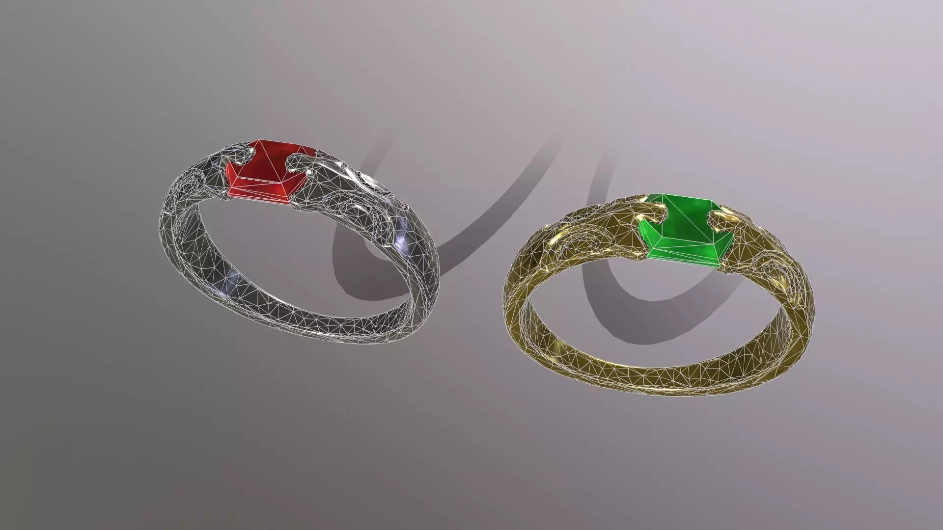 Ring 4 two rings with stones Low-poly 3D model