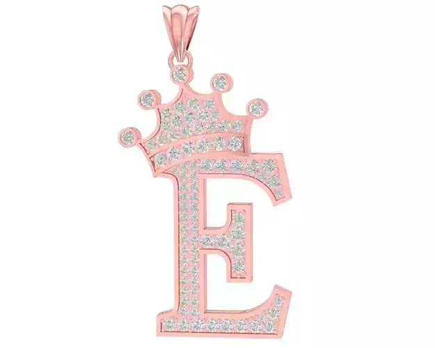 Diamond Crown E Letter Pendant 3015