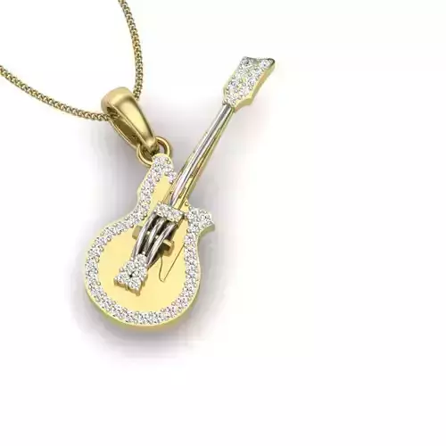 Pendant 3D print model gold and diamond hanging from chain