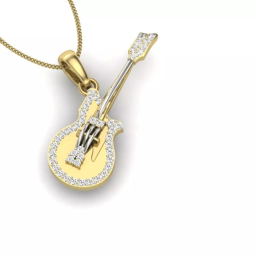 Pendant 3D print model gold and diamond hanging from chain 3D print model